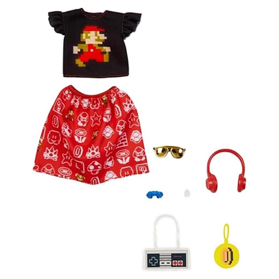 Paquete de Ropa de Moda Barbie Super Mario con 6 Accesorios