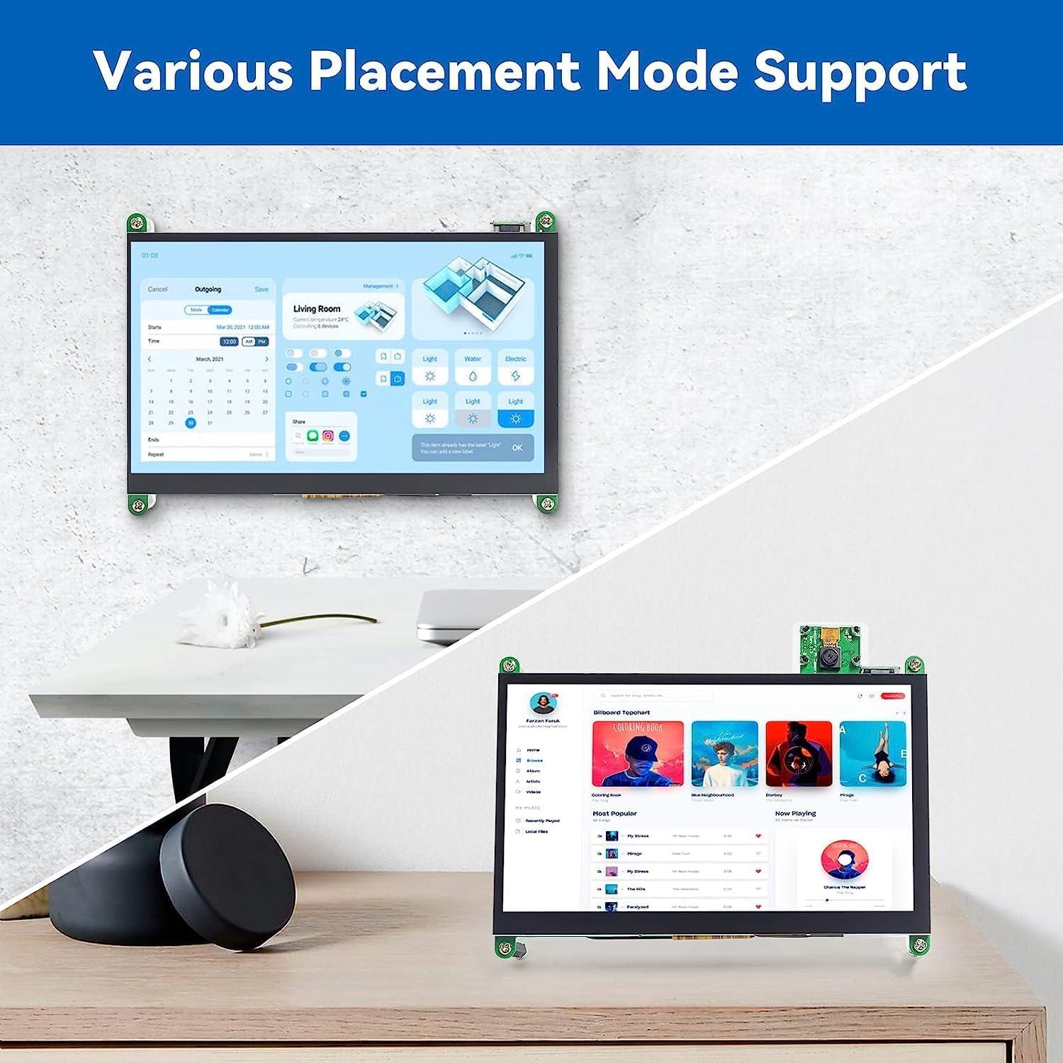 Pantalla Táctil 7" SunFounder RPI 4/5, 1024x600 IPS