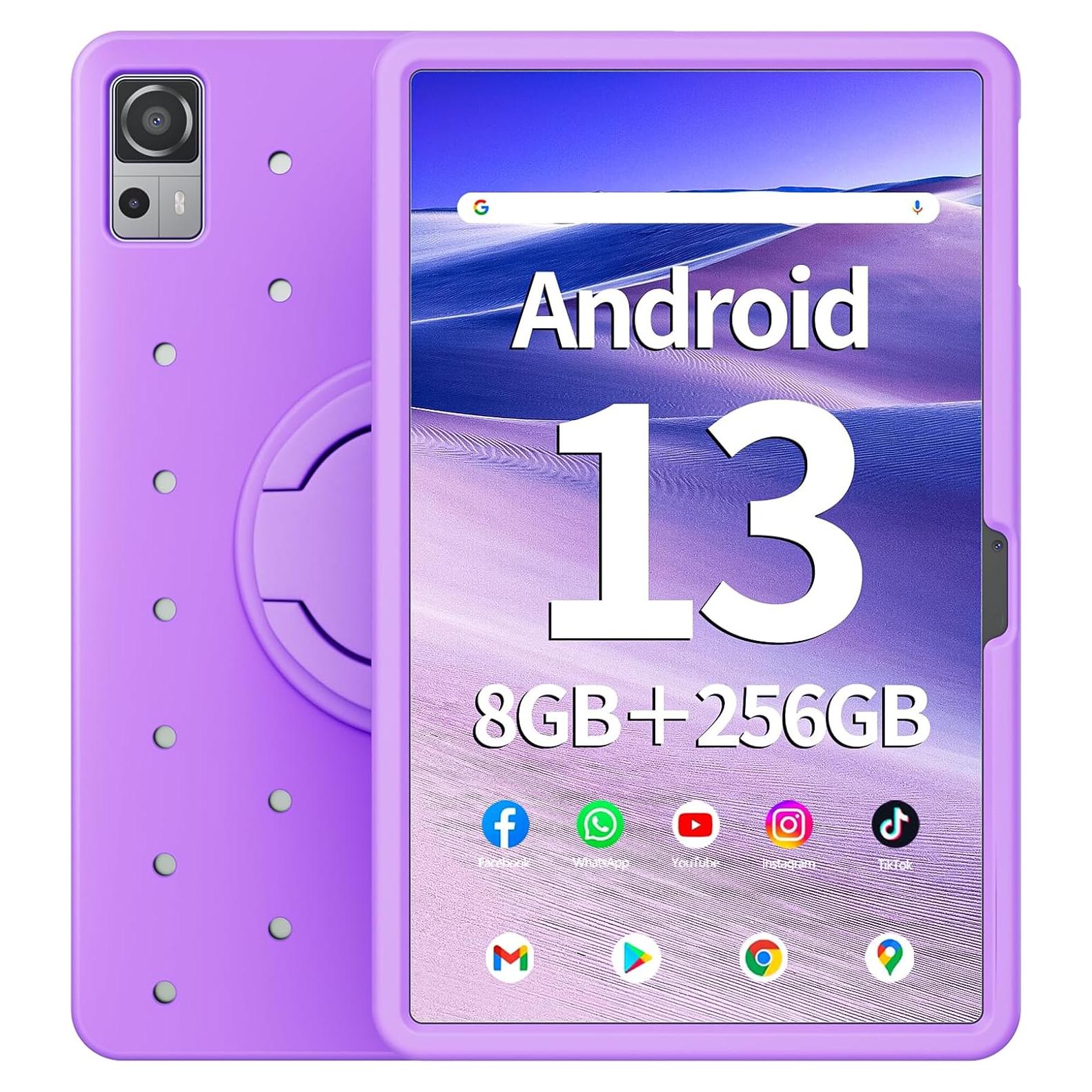 Tableta Naclud 12" Android 13 8GB RAM 256GB Funda Lavanda