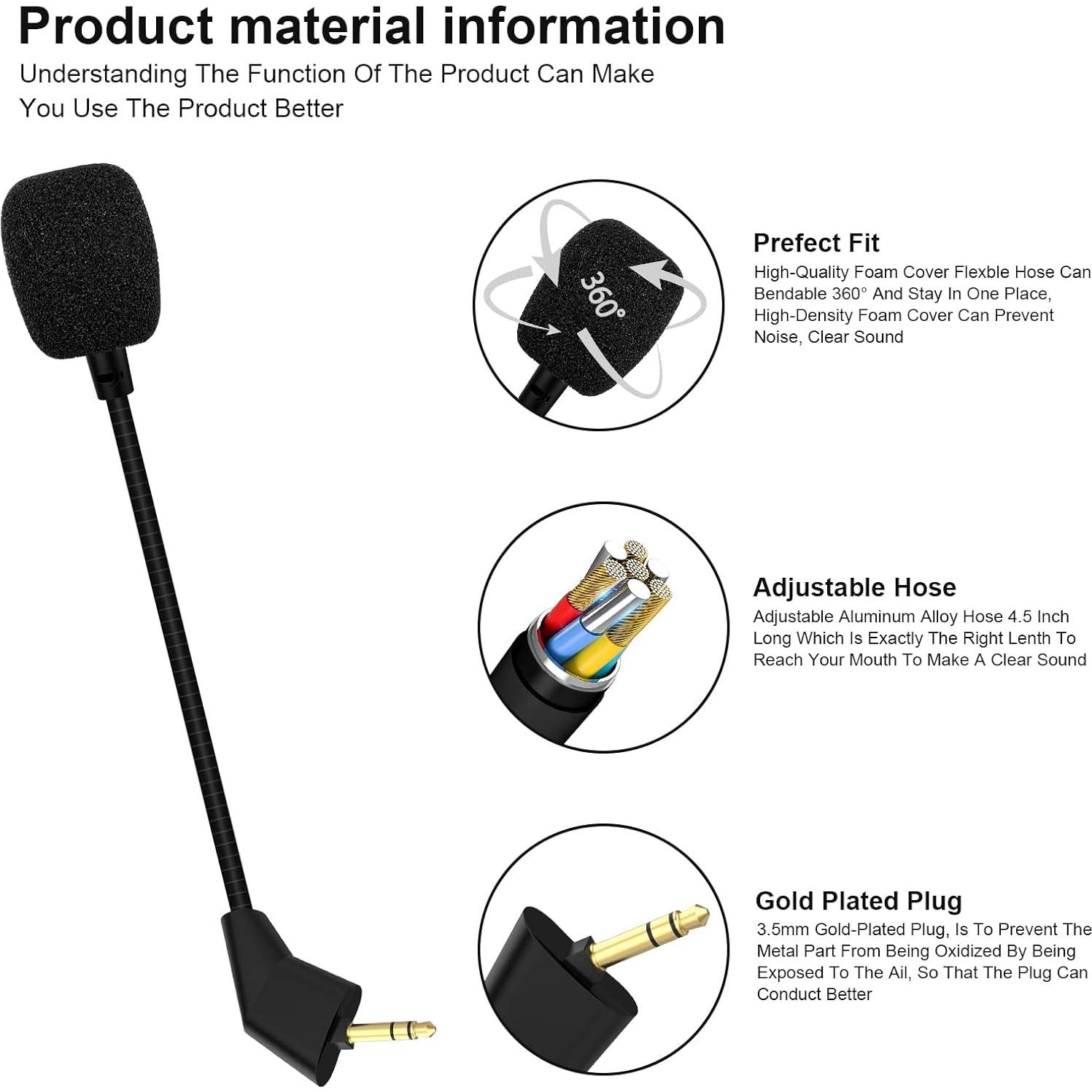 Replacement Cloud 2 Mic Boom for 1st Version Kingston HyperX Cloud Core Cloud Pro CloudX Wire Gaming Headsets, 3.5mm Detachable Slanted End Microphone (Slanted End Mic)