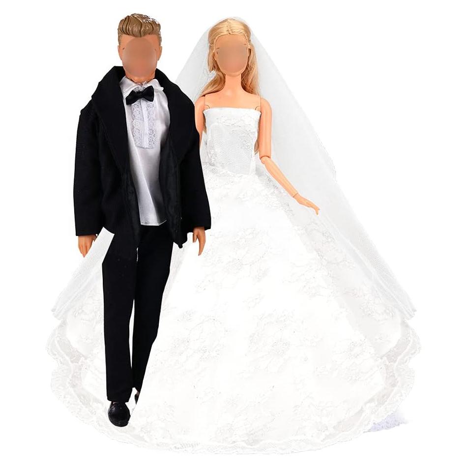 Conjunto de Boda BARWA para Muñecas - Vestido Novia y Traje Formal