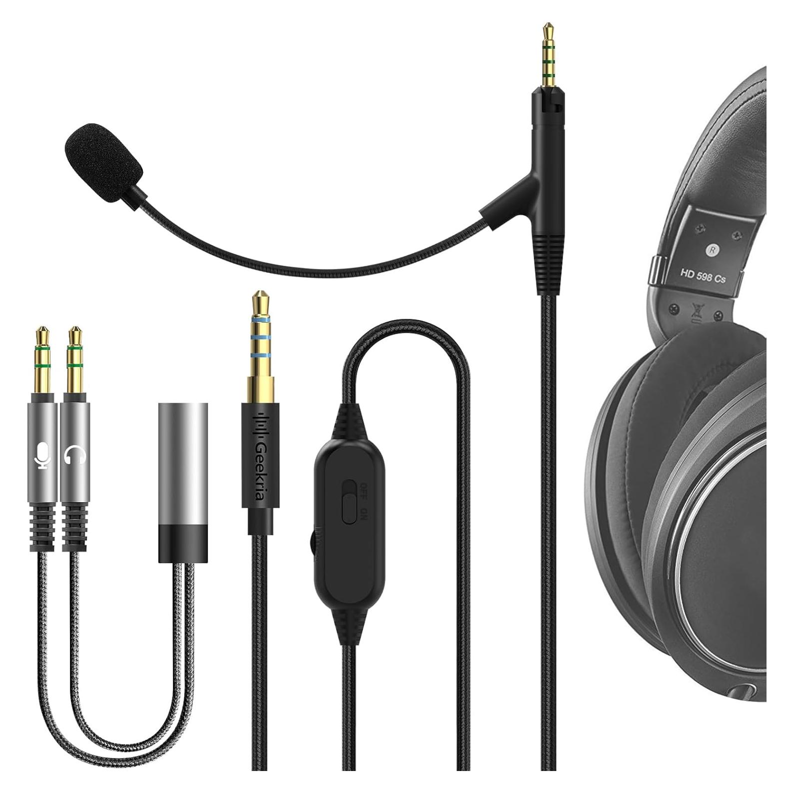 Cable de micrófono Geekria 1.7m para Sennheiser HD 620S/599/598