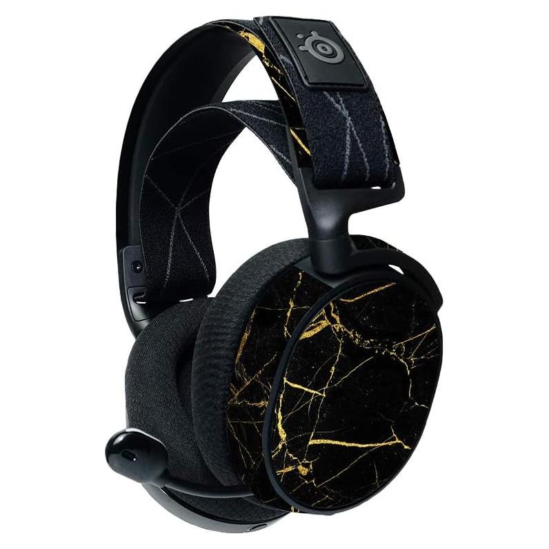 MightySkins Vinilo Decorativo para Auriculares SteelSeries Arctis 7 - Mármol Negro Dorado