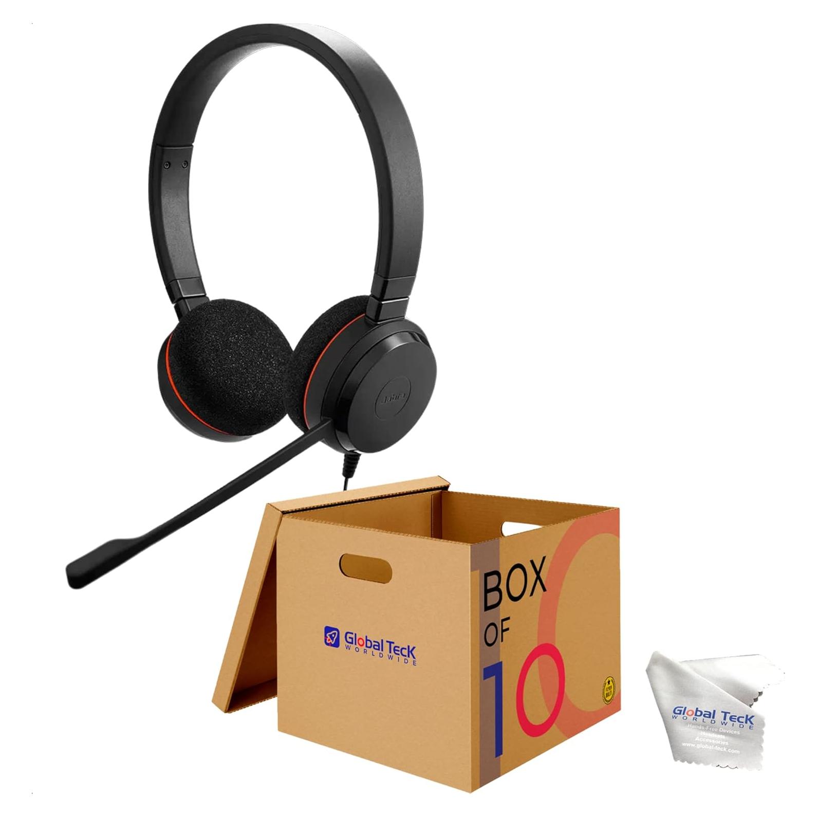 Jabra Evolve 20 MS Duo USB-A Wired Headset (10 Pack)- GTW Bundle with Microfiber Cloth (10 Pack) Office Headphones for Work