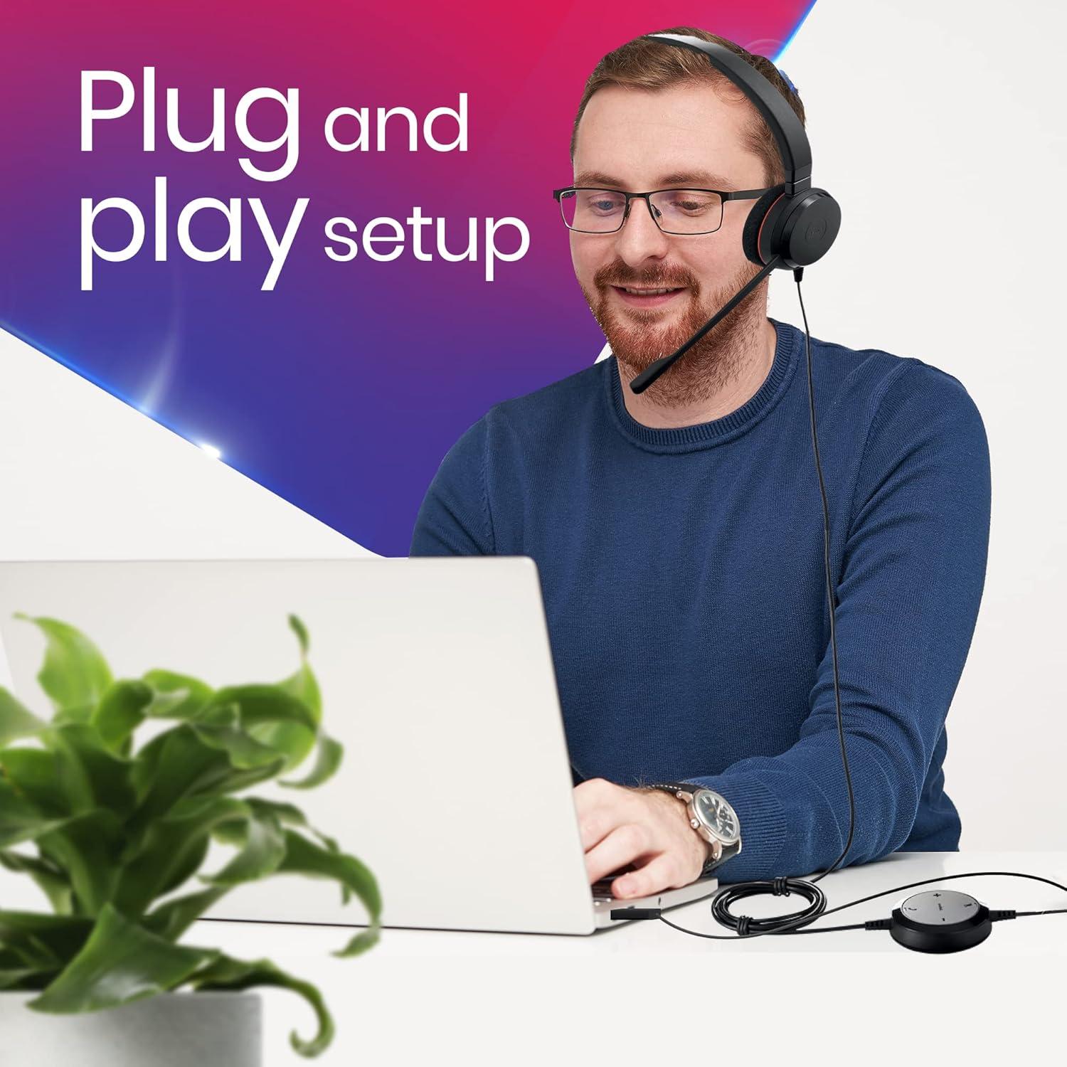 Jabra Evolve 20 MS Duo USB-A Wired Headset (10 Pack)- GTW Bundle with Microfiber Cloth (10 Pack) Office Headphones for Work