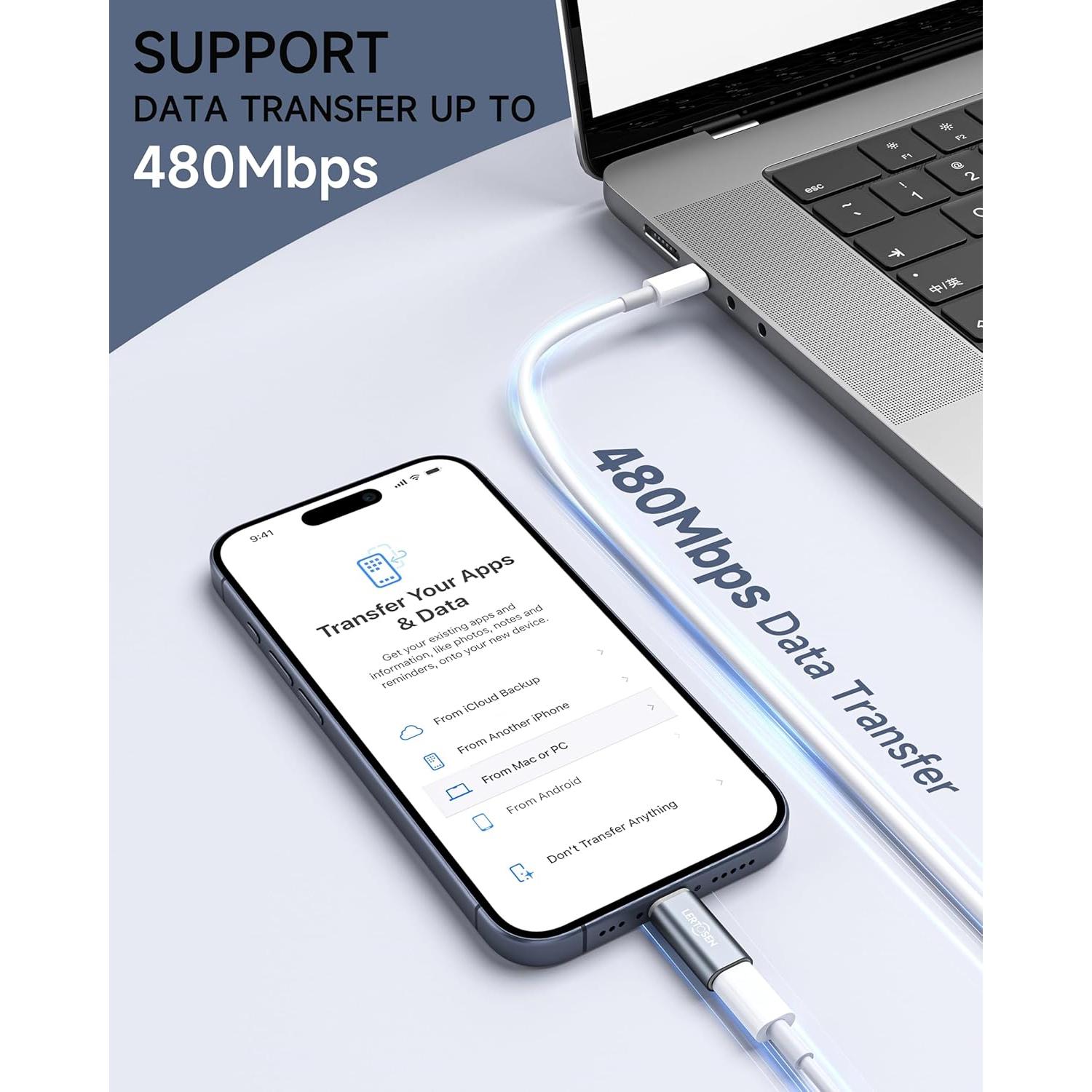 Paquete de 2 Adaptadores Lightning a USB-C LERTOSEN 27W