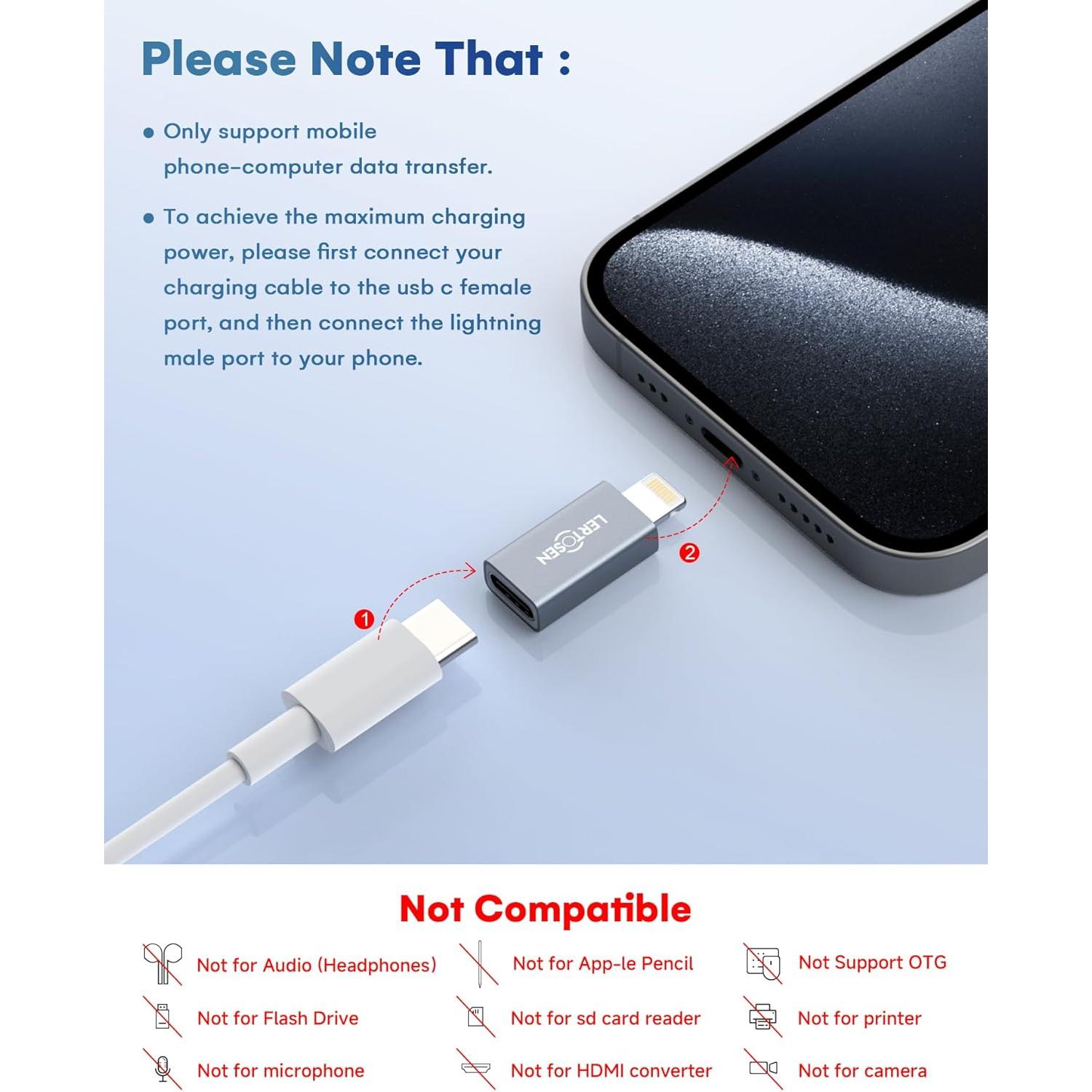 Paquete de 2 Adaptadores Lightning a USB-C LERTOSEN 27W