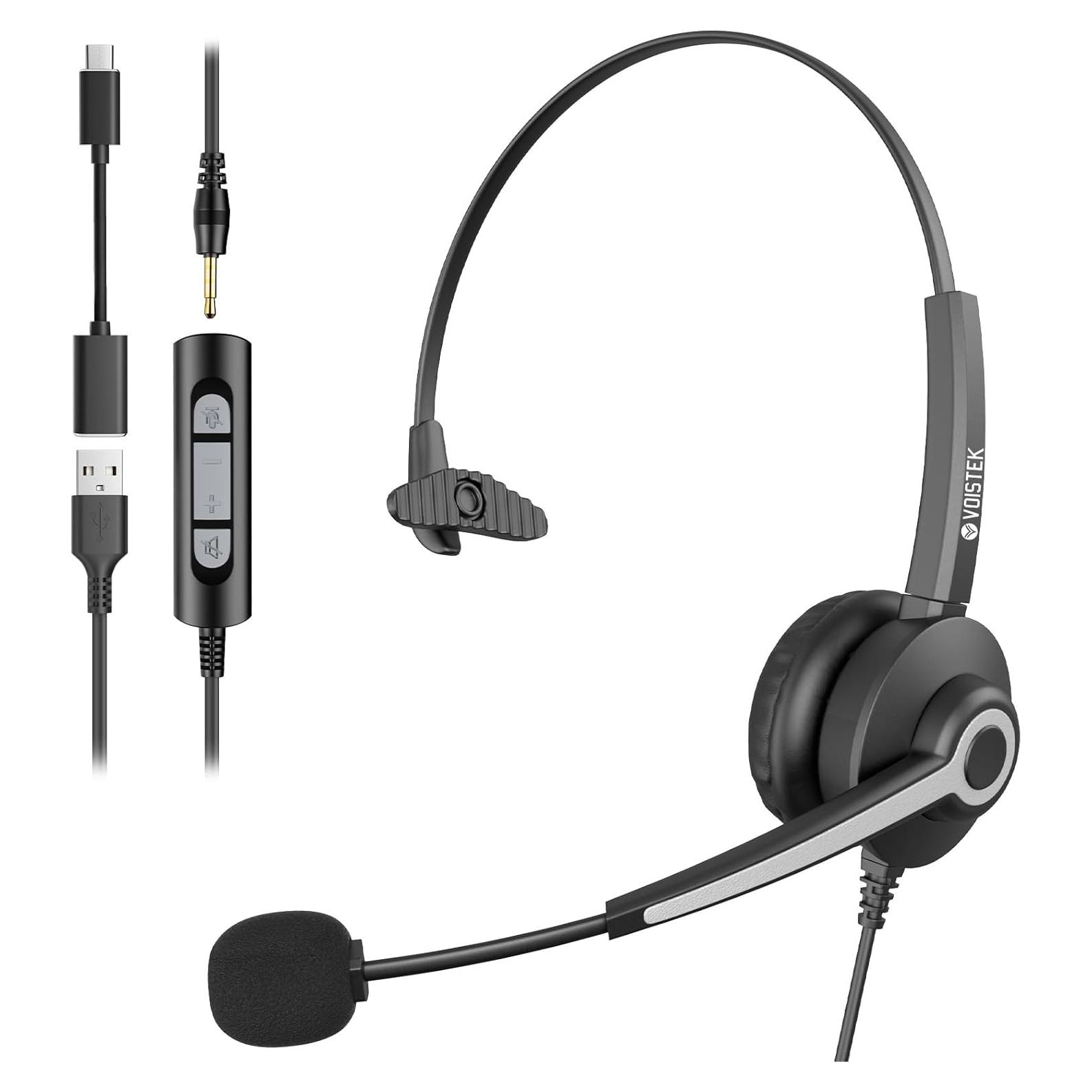 Auriculares USB Voistek Mono con Micrófono y Cancelación de Ruido