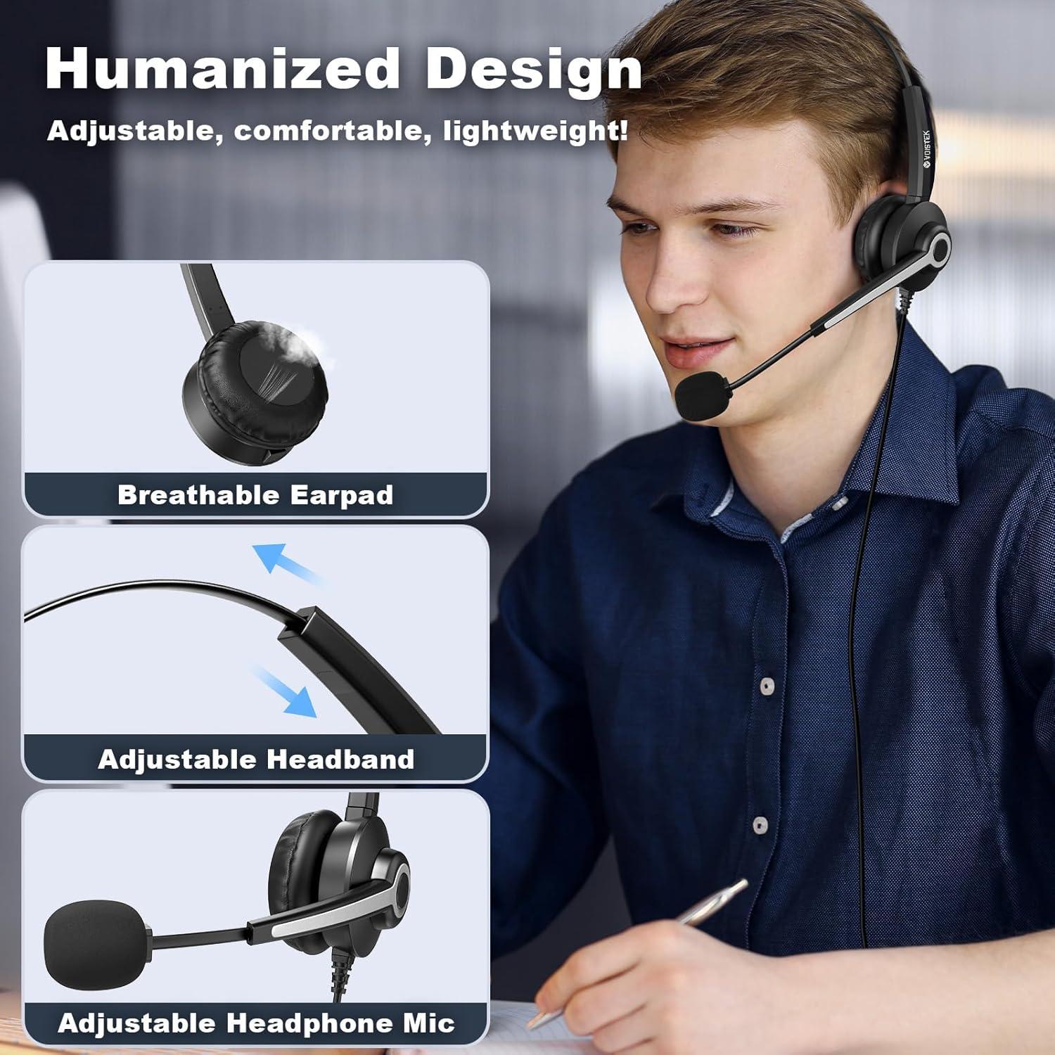 Auriculares USB Voistek Mono con Micrófono y Cancelación de Ruido