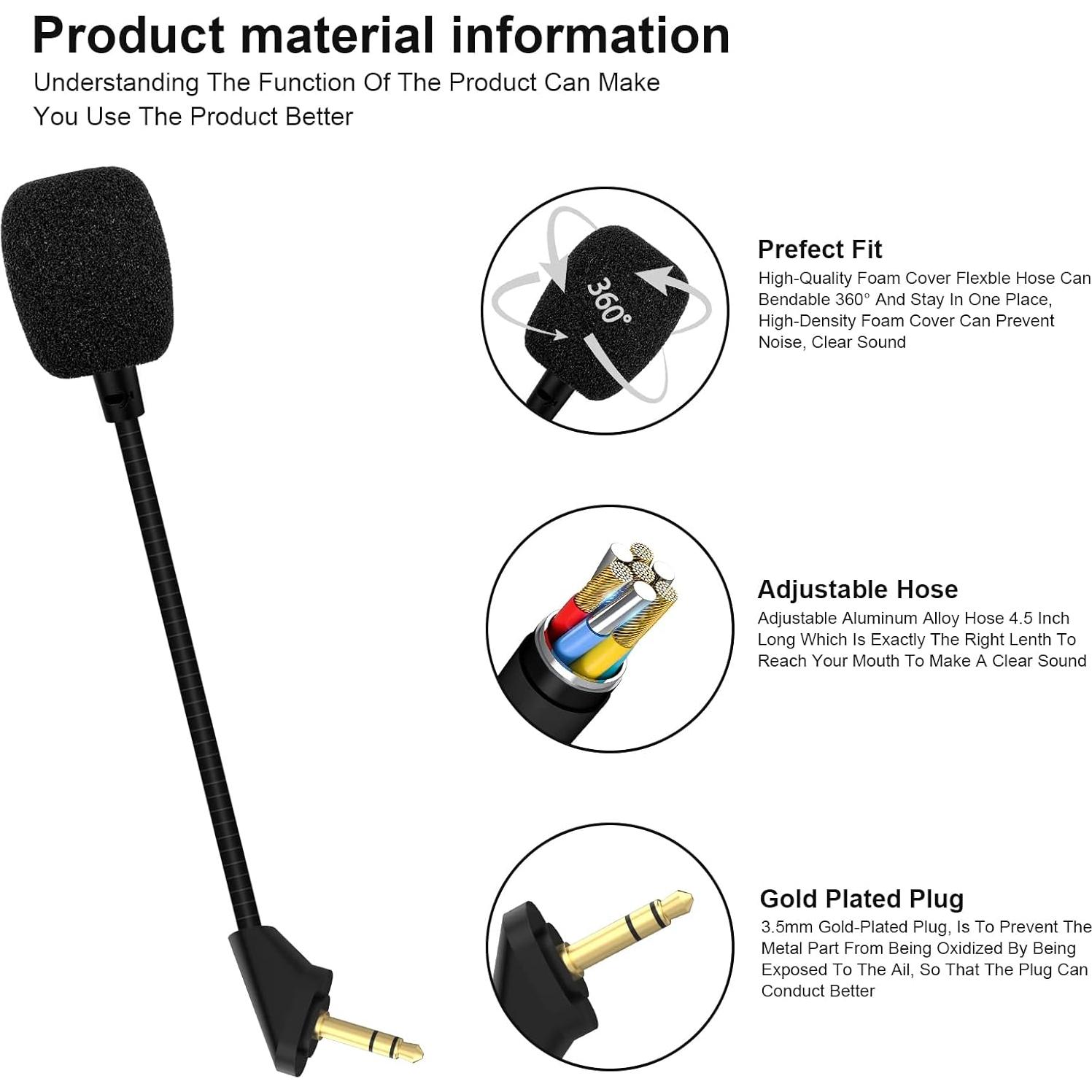 Replacement 3.5mm Detachable Microphone for Kingston HyperX Cloud Alpha S HyperX Cloud Alpha Gaming Headset, Metal Hose Mic Equipped with A Foam Cover