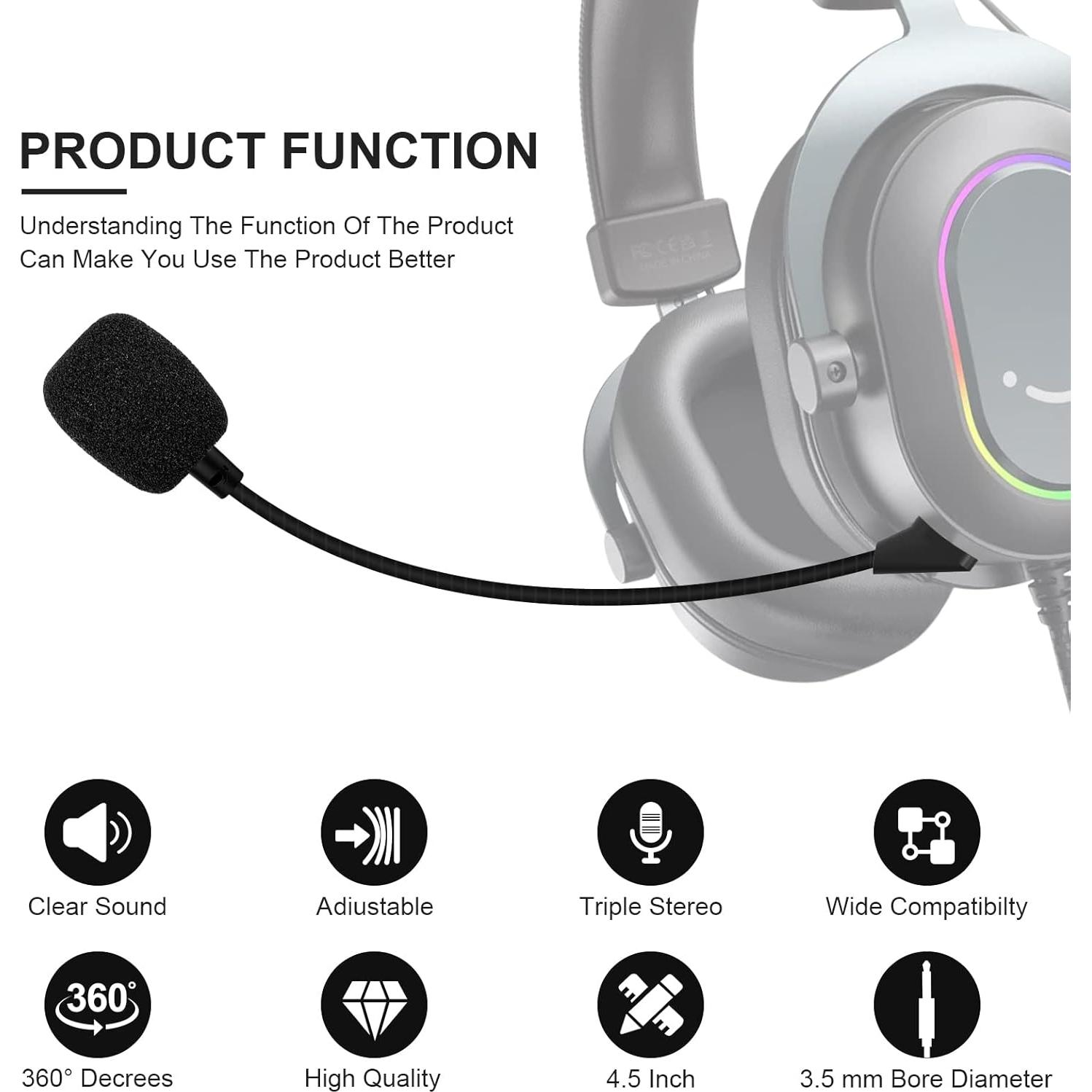 Replacement 3.5mm Detachable Microphone for Kingston HyperX Cloud Alpha S HyperX Cloud Alpha Gaming Headset, Metal Hose Mic Equipped with A Foam Cover