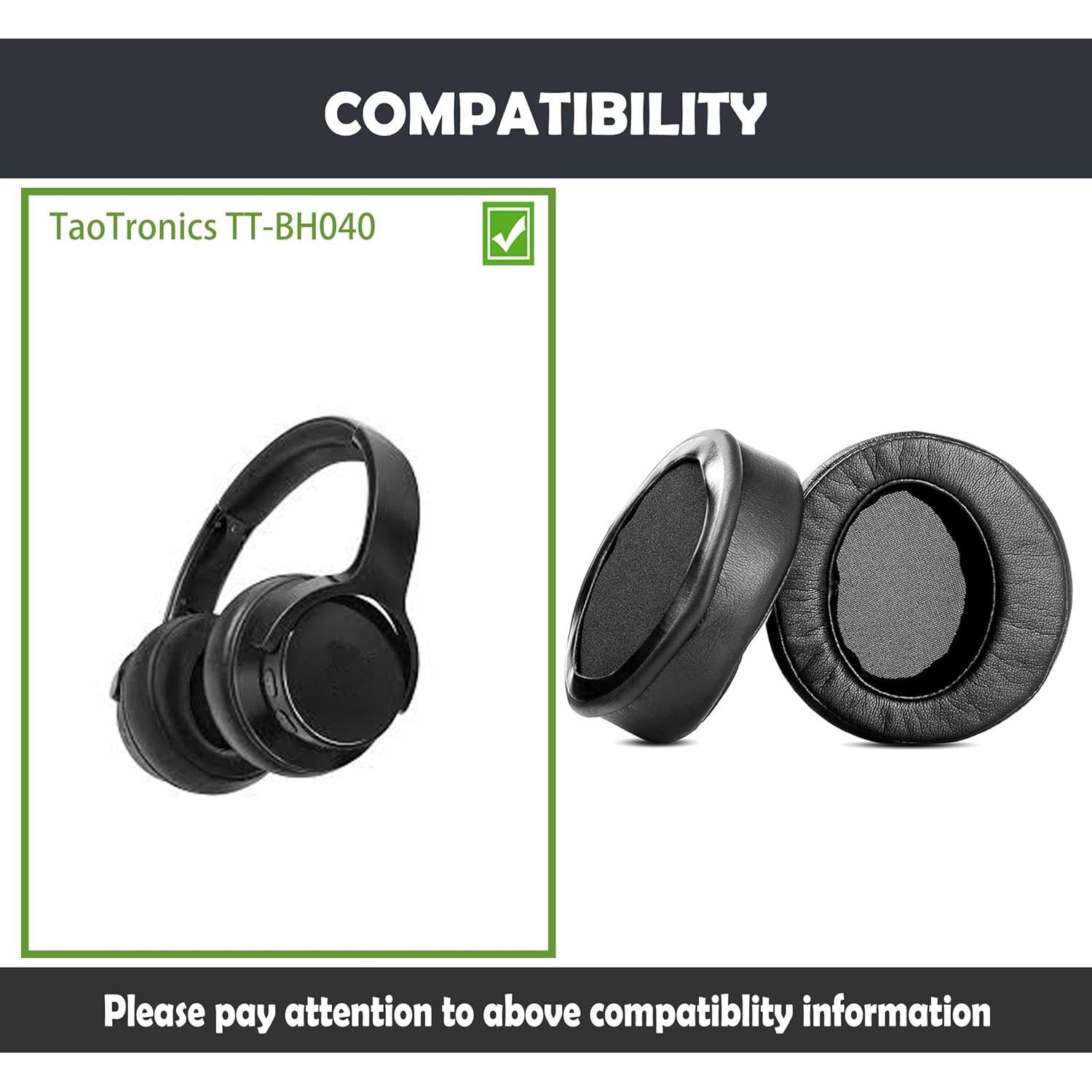 Earpads Replacement Cushion Compatible with TaoTronics TT-BH040 Wireless Bluetooth Headphone Ear Pads with Softer Protein Leather/Memory Foam