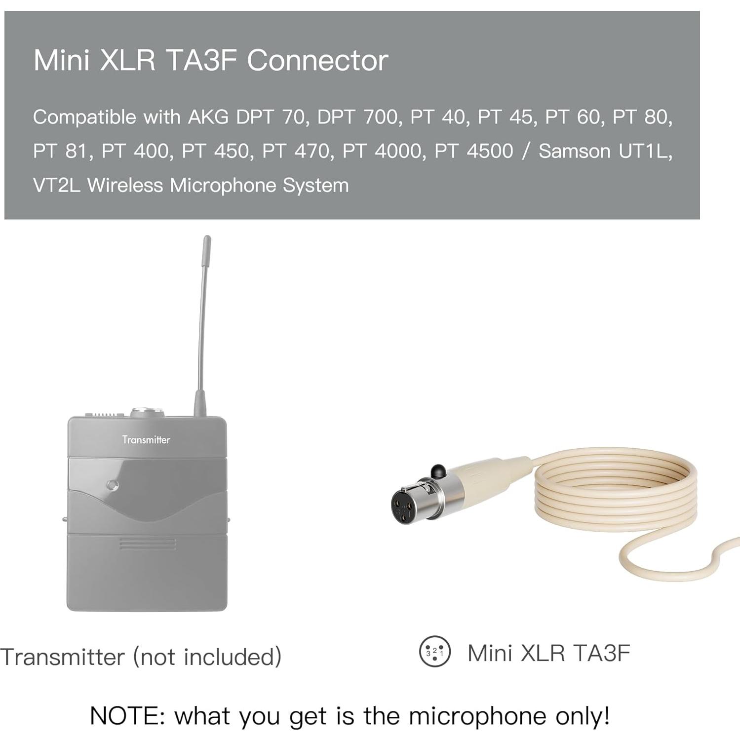 J K Pro Earhook Headworn Microphone Headset Microphone MIC-J S90 Compatible with AKG Samson Wireless Bodypack Transmitter - Mini XLR TA3F Connector