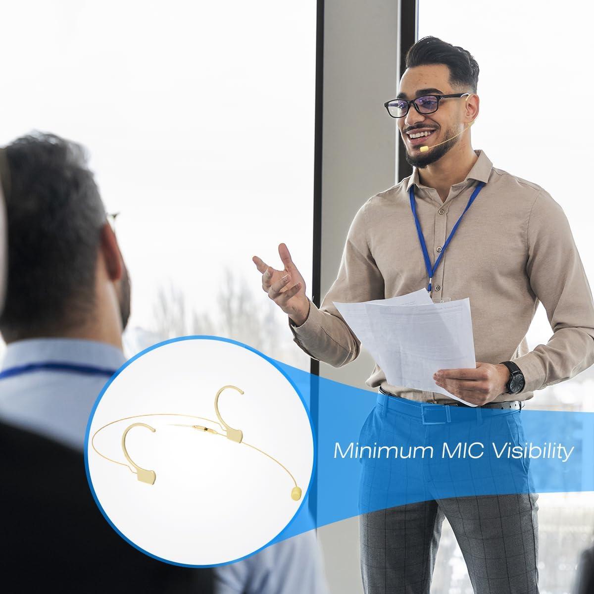 Headset/Headworn Microphone Professional Earset Over Ear Hanging Condenser Mic Compatible with AKG Wireless System Bodypack Transmitter, Ideal for Performance, Theater, Lecture - Beige D3