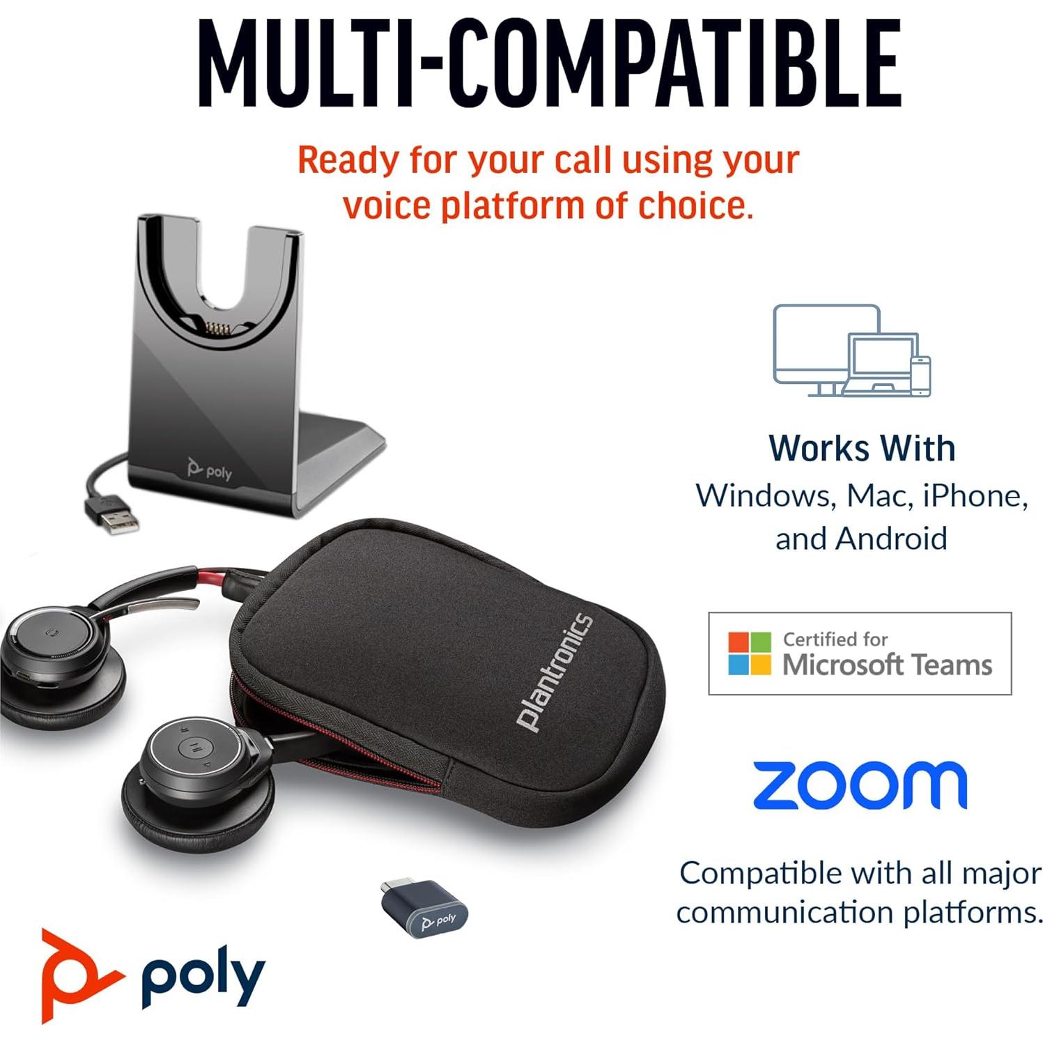 Auricular Inalámbrico Poly Voyager Focus UC con Base de Carga