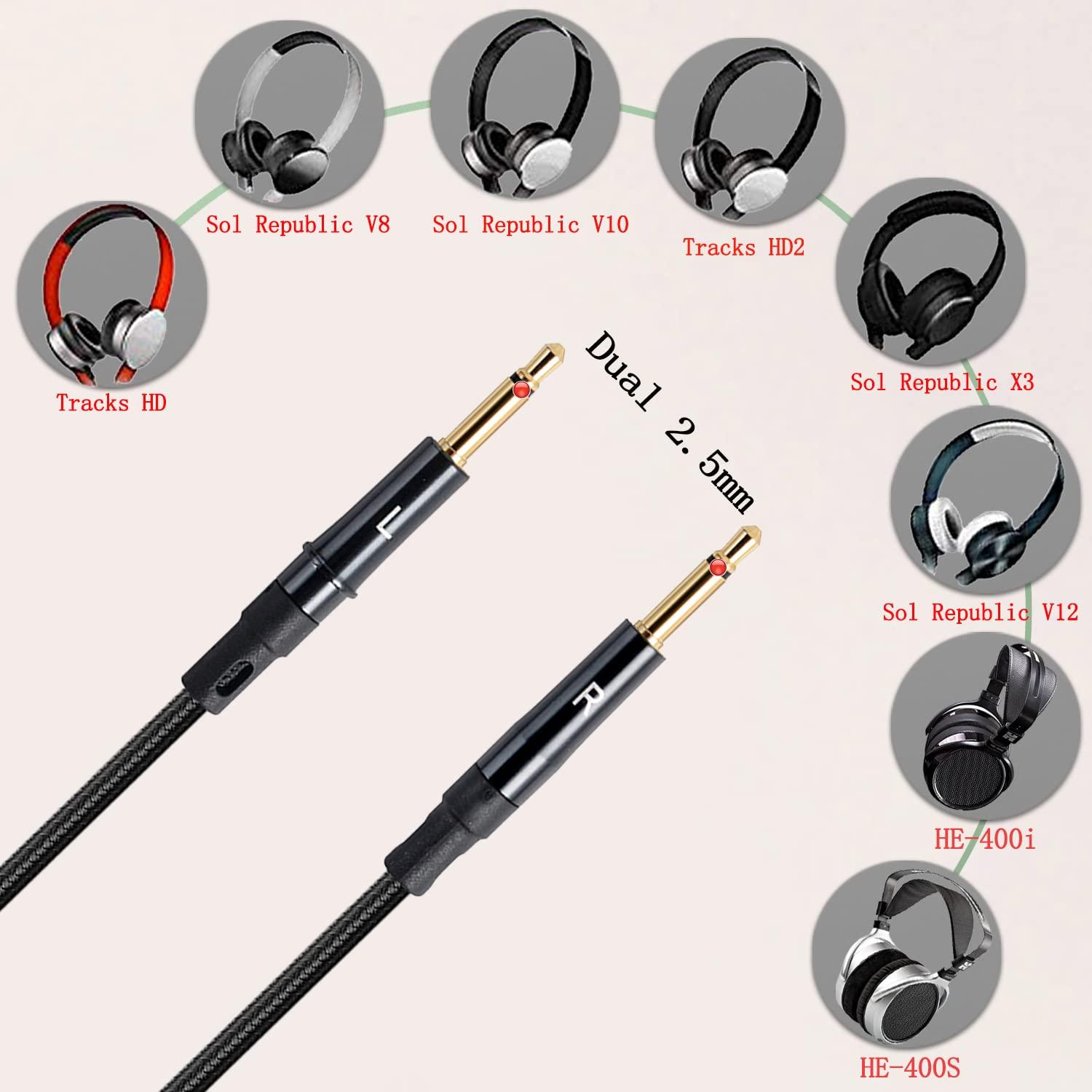 FAAEAL Audio Replacement Cable Compatible with Sol Republic Master Tracks HD V8 V10 V12 Sol Republic X3,Hifiman HE400S HE400i HE-350 HE1000 Headphones,2.5mm to Dual 2.5mm Plug/4.9ft