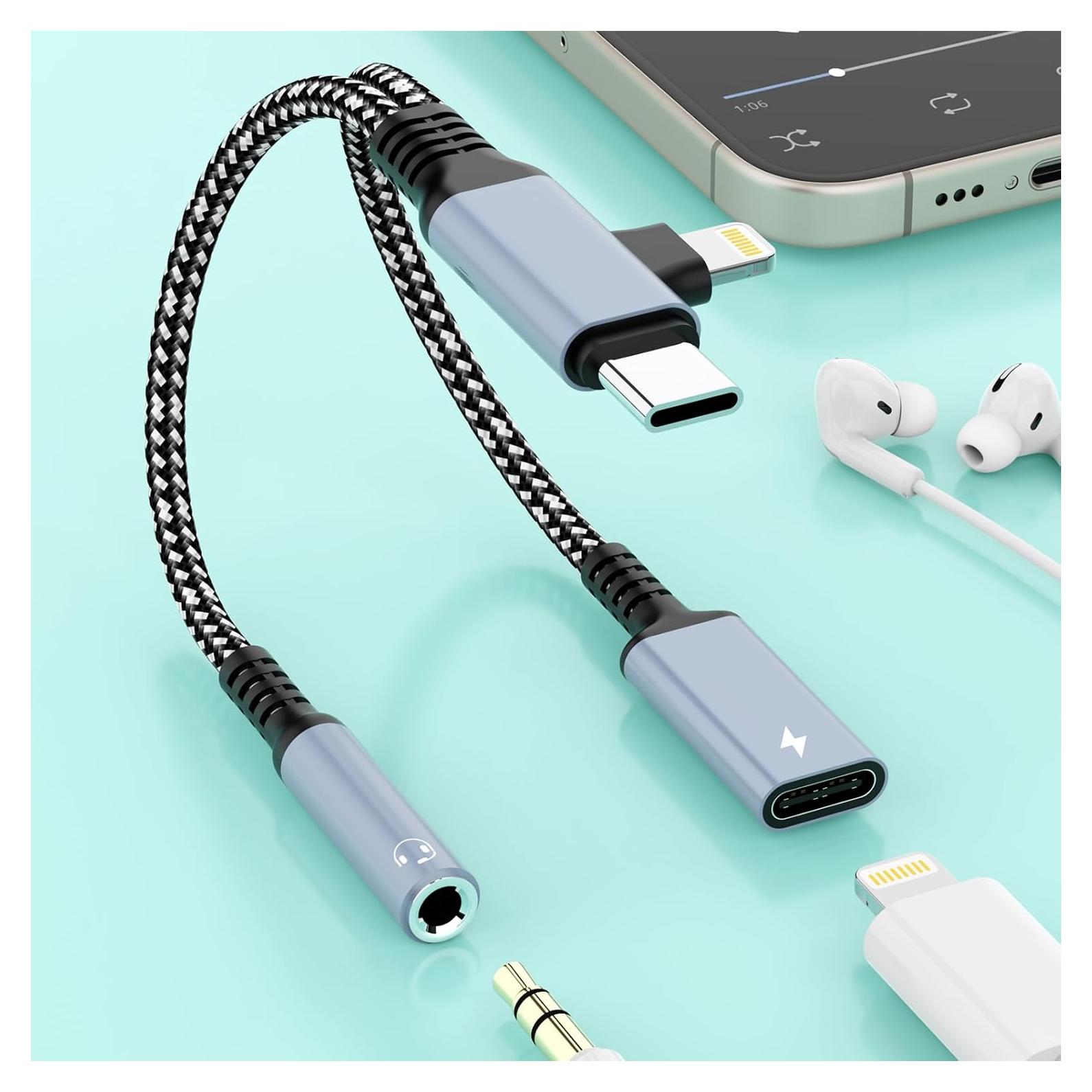 Adaptador Divisor de Carga y Auriculares Lightning USB C 3.5mm