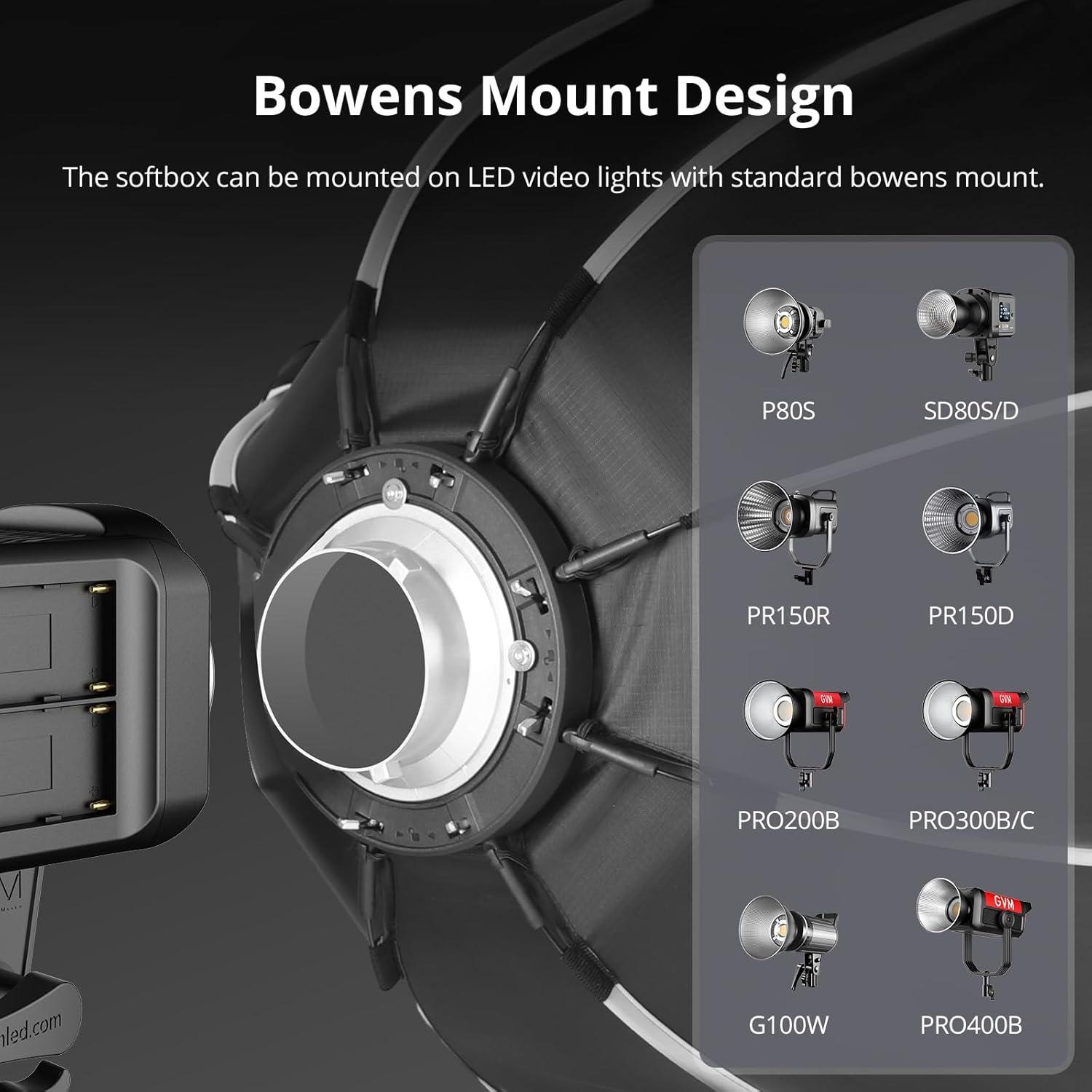 Softbox Octagonal 65cm GVM con Montaje Bowens y Difusores