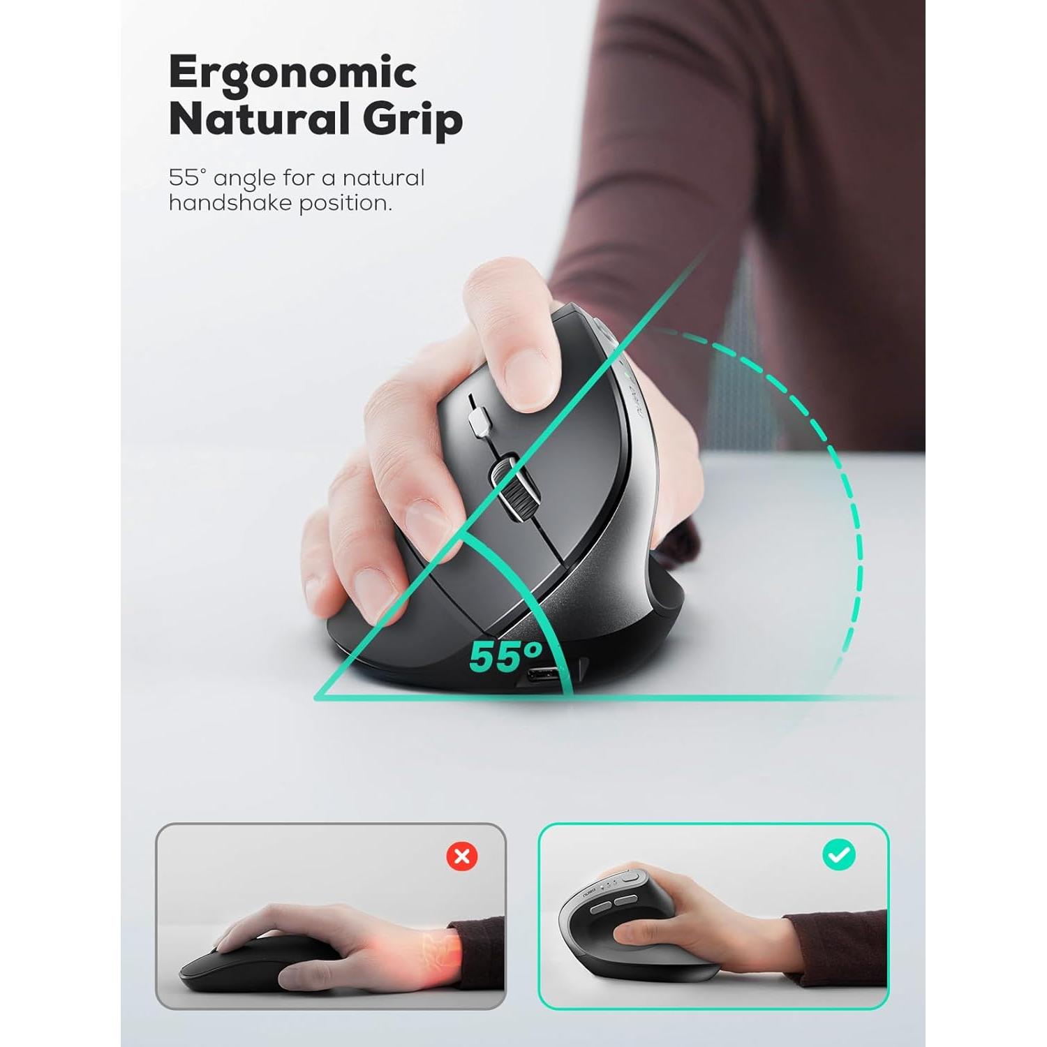 Ratón Vertical Ergonómico Nulea MD280 Inalámbrico 4 DPI Ajustables