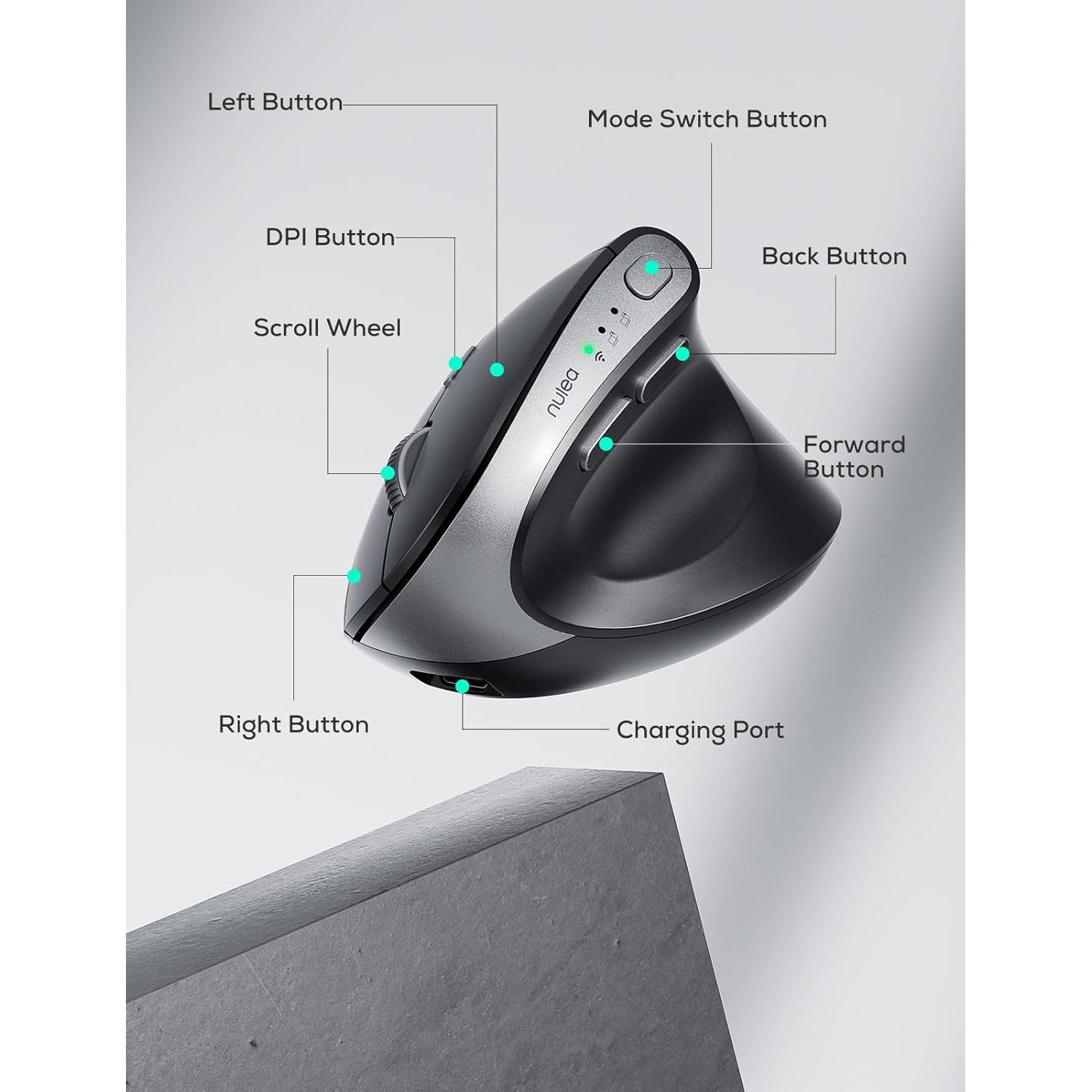 Ratón Vertical Ergonómico Nulea MD280 Inalámbrico 4 DPI Ajustables