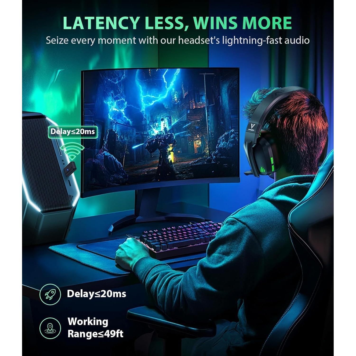 Auriculares Gaming Inalámbricos Vakedy HW11 - Bluetooth 5.3, 50h Batería, Cancelación de Ruido