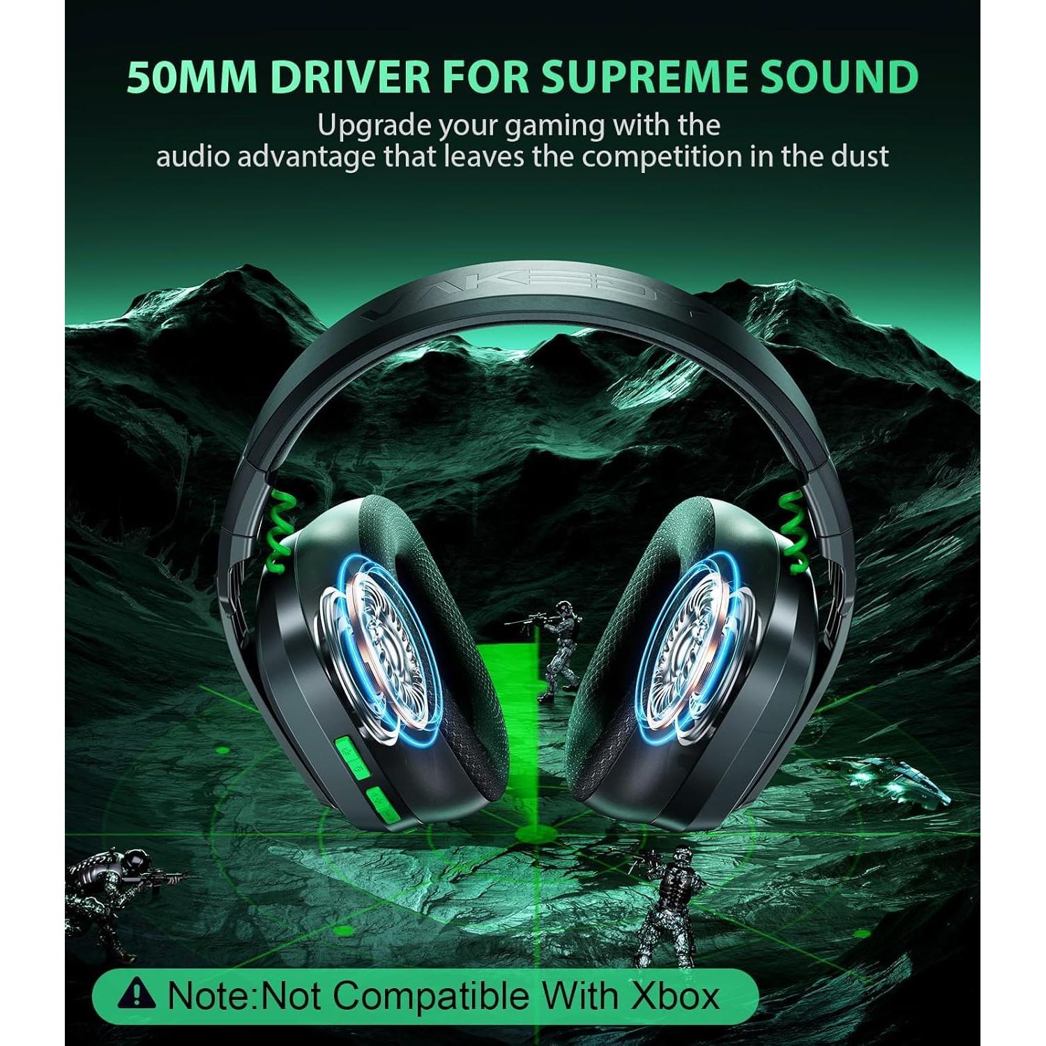 Auriculares Gaming Inalámbricos Vakedy HW11 - Bluetooth 5.3, 50h Batería, Cancelación de Ruido