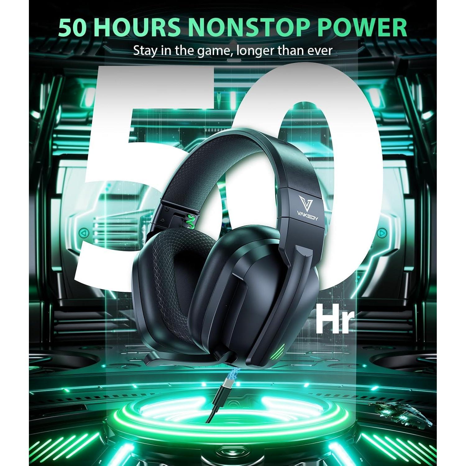 Auriculares Gaming Inalámbricos Vakedy HW11 - Bluetooth 5.3, 50h Batería, Cancelación de Ruido