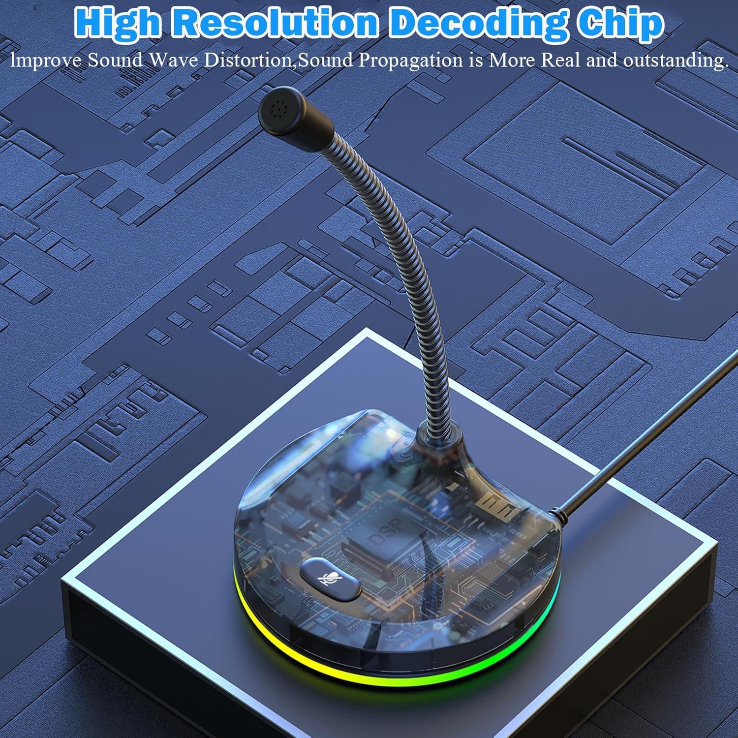 Micrófono USB Blapsuro M7 con Botón de Silencio y Luz RGB