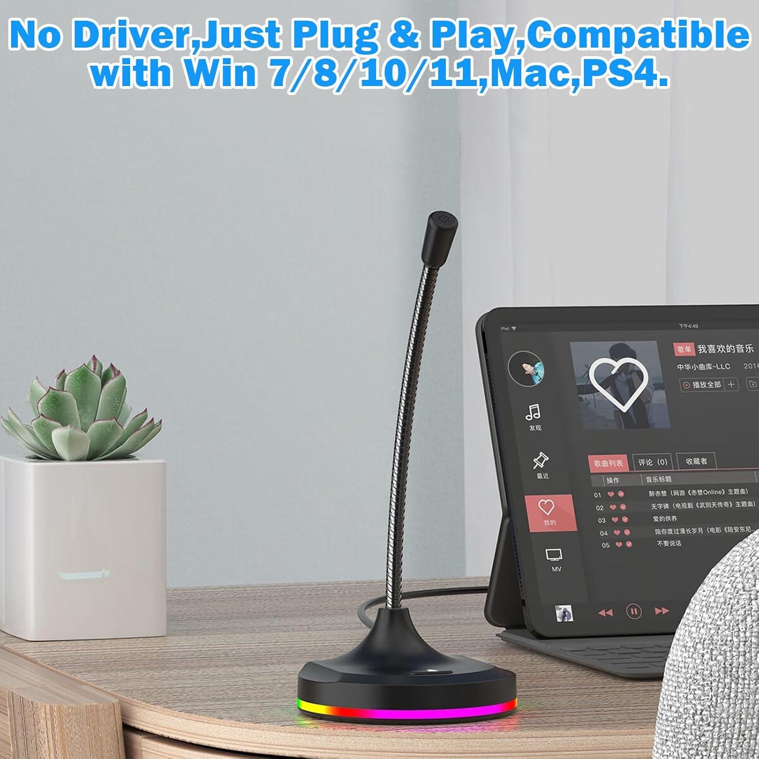 Micrófono USB Blapsuro M7 con Botón de Silencio y Luz RGB