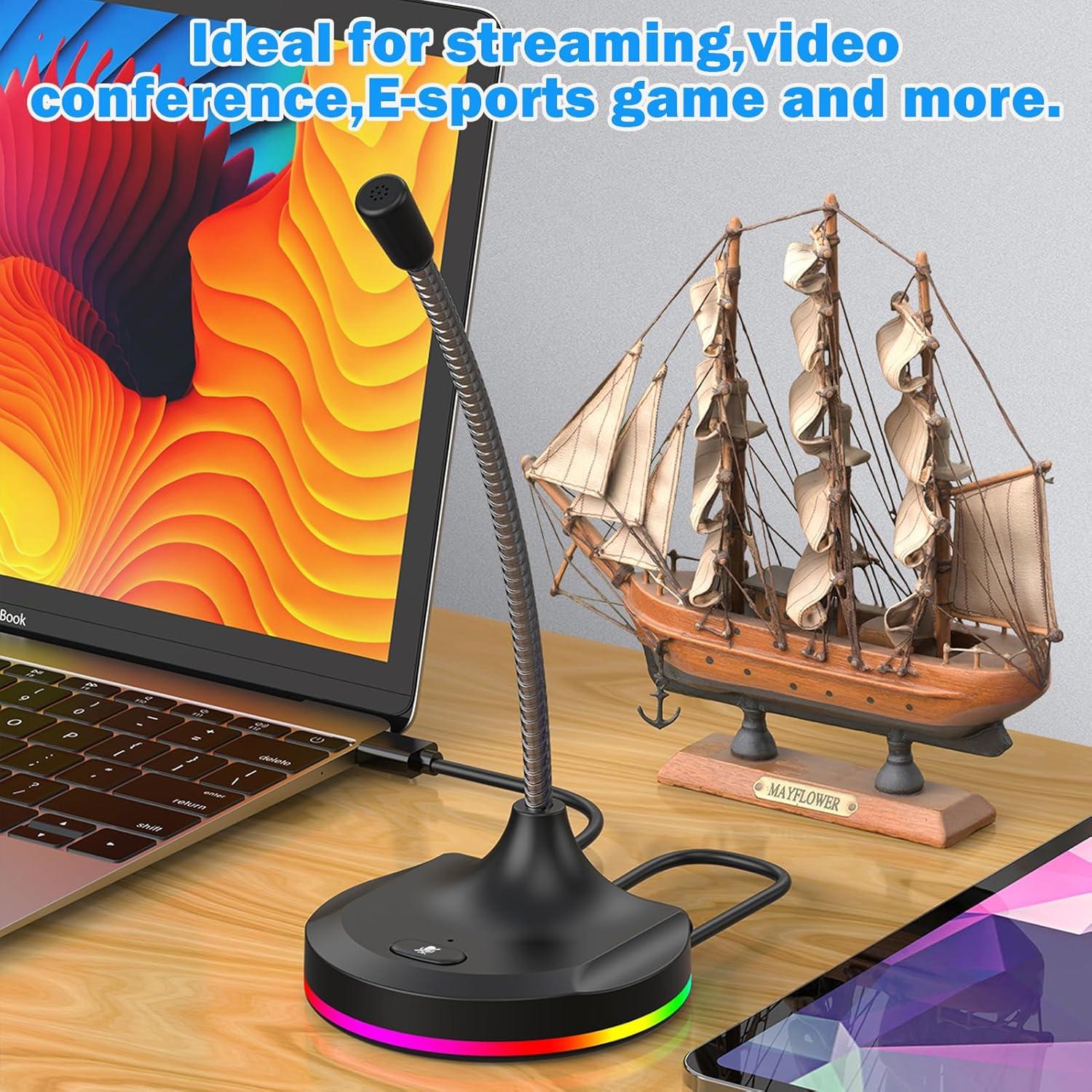 Micrófono USB Blapsuro M7 con Botón de Silencio y Luz RGB