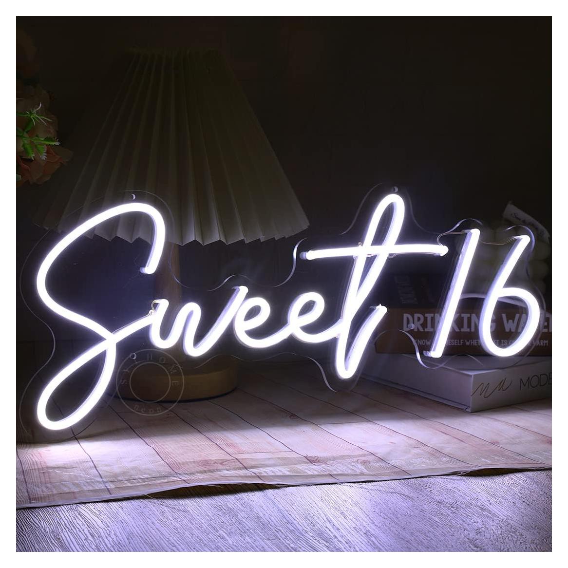 Luz de Neón LED SYLHOME Sweet 16 43x18.5 cm USB Blanco Frío
