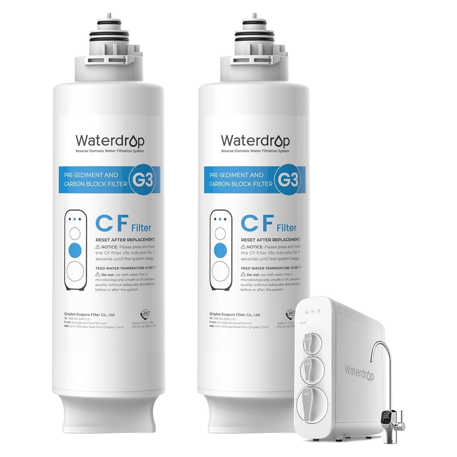 Filtro de Agua Waterdrop WD-G3-CF, Paquete de 2, Carbono Activado