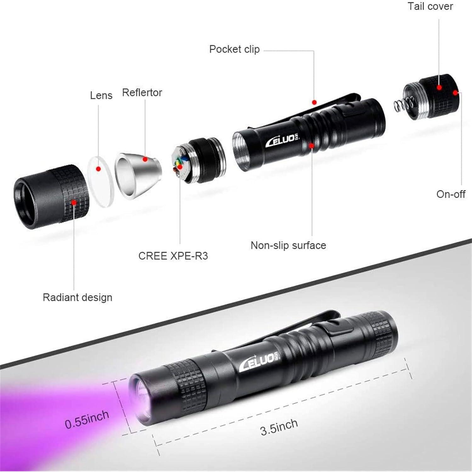 Paquete de 2 Linternas UV LELUOHQ 150 Lúmenes Impermeables