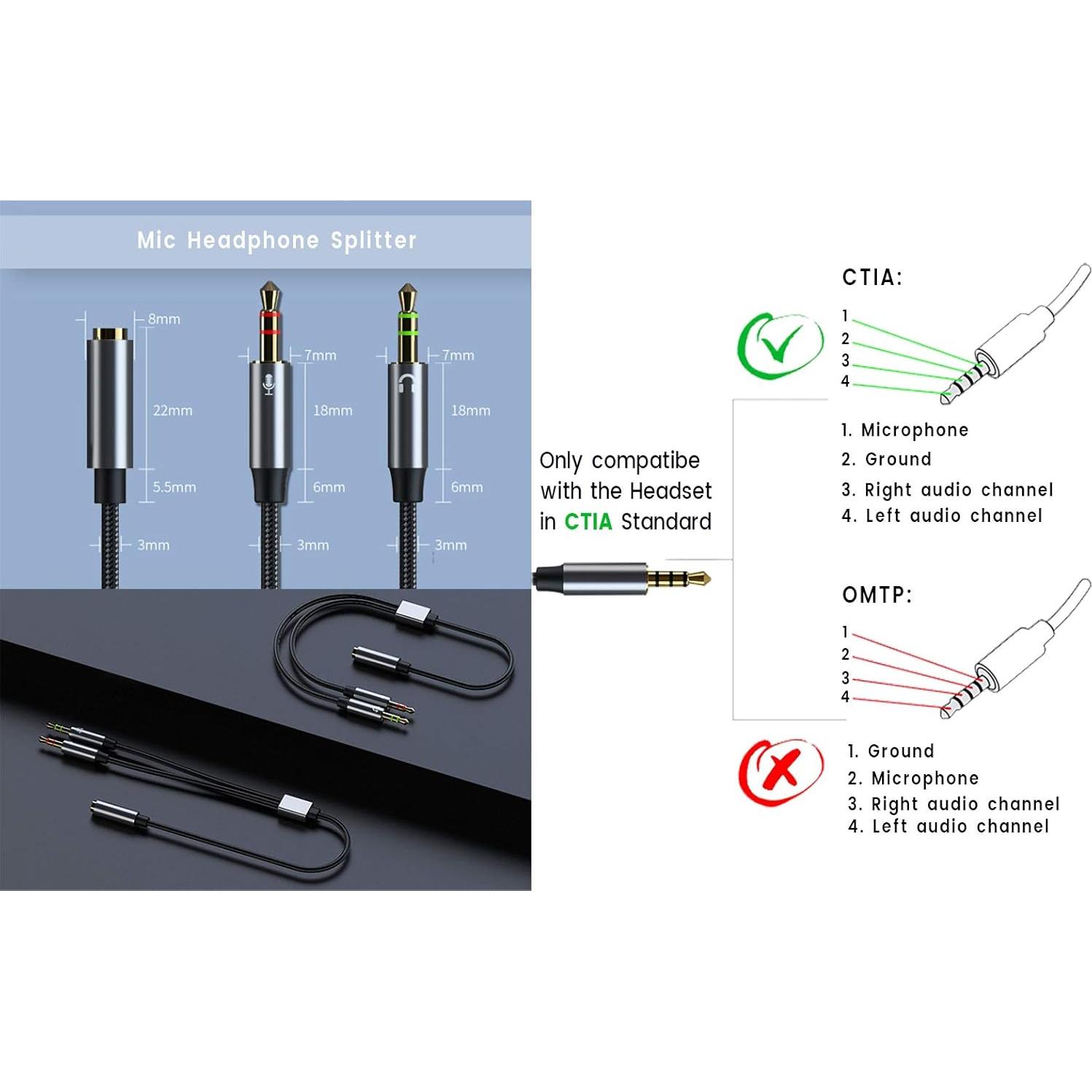 Cable divisor Y 3.5mm TRRS a dos TRS HyperX y más 30cm