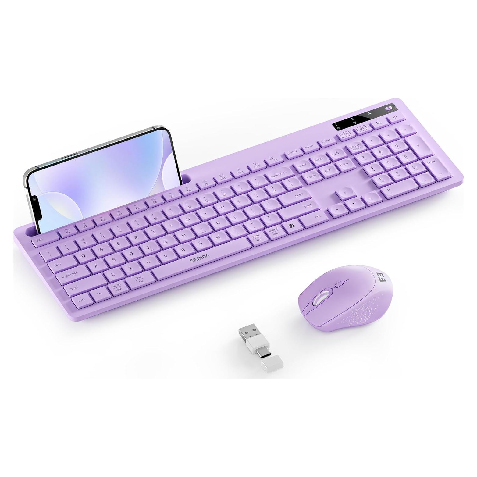 Combo Teclado y Ratón Inalámbricos Seenda Morado con Soporte