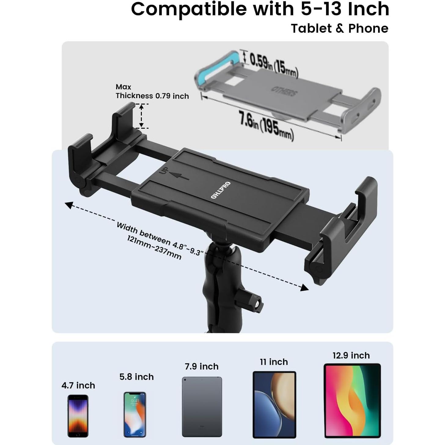 Soporte de Tableta OHLPRO P80J-P4 para Coche 5-13" Rotación 360°