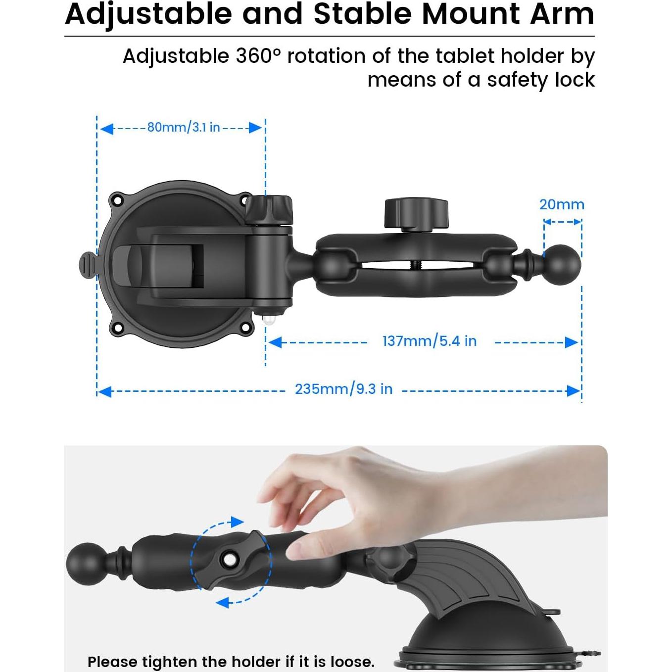 Soporte de Tableta OHLPRO P80J-P4 para Coche 5-13" Rotación 360°