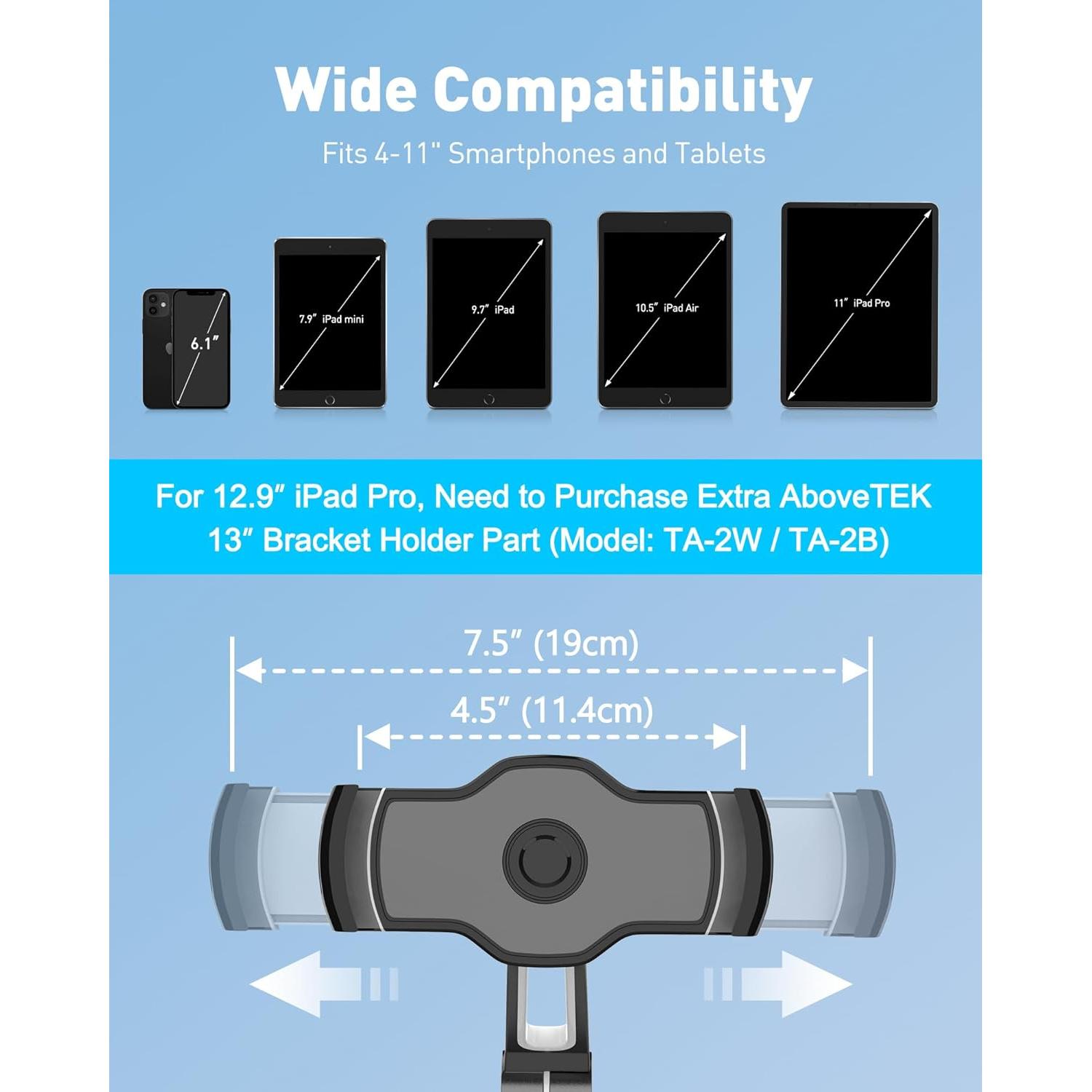 Soporte de Ventosa para iPad AboveTEK TS-136B Negro 4-11"