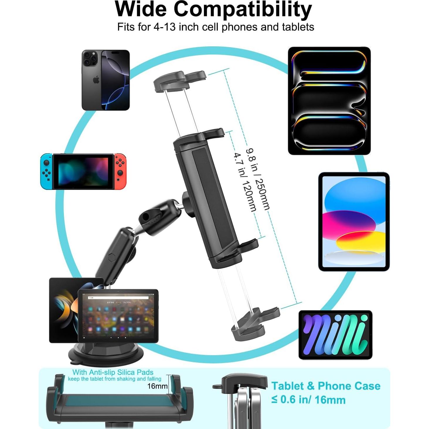 Soporte para Tableta de Coche Dosvsi con Ventosa Fuerte 4-13"