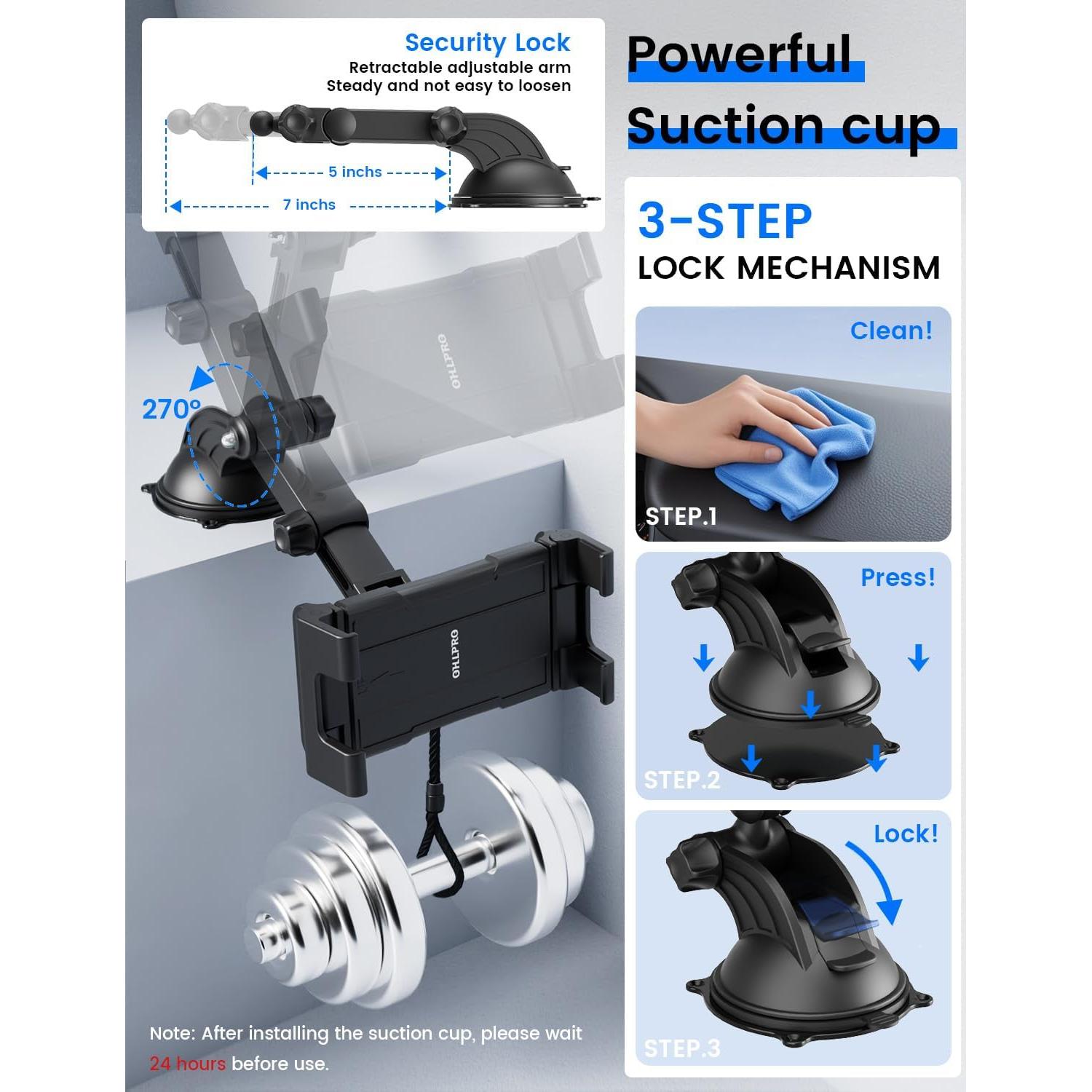 Soporte para Tableta OHLPRO con Ventosa para Coche 5-13"