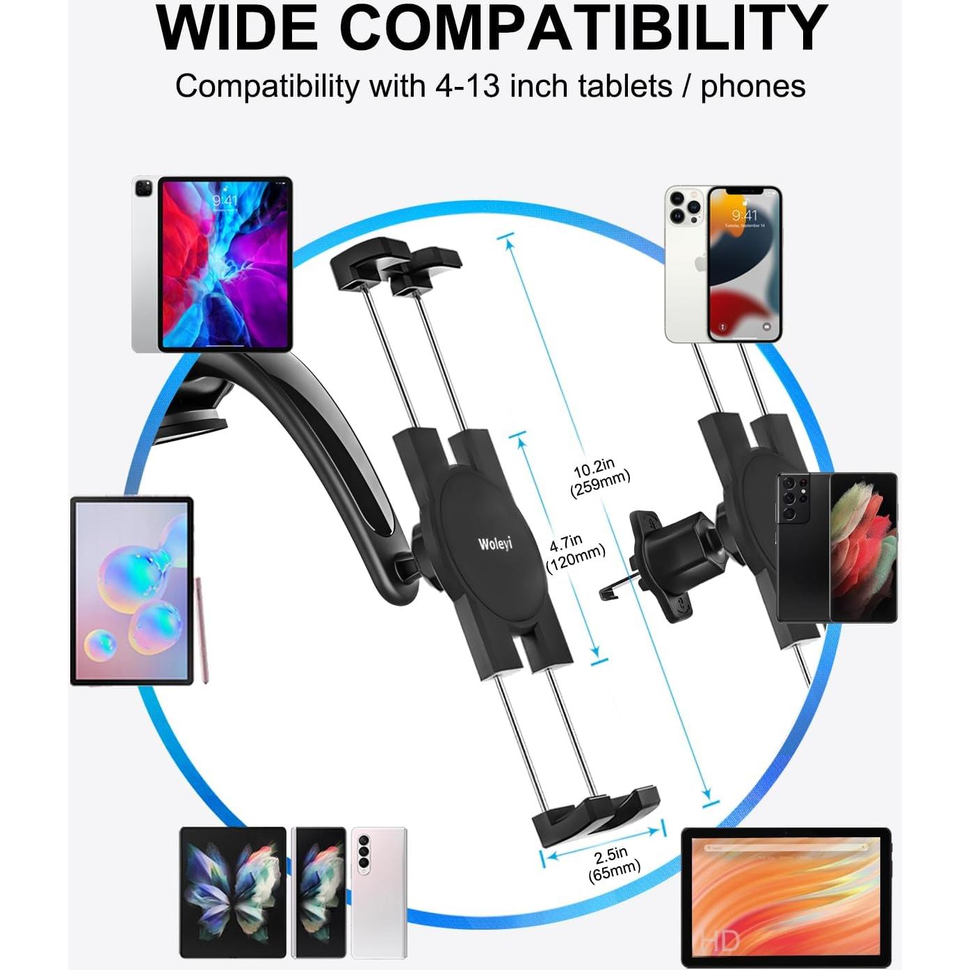 Soporte para Tablet de Coche Woleyi 3 en 1 Universal Ajustable