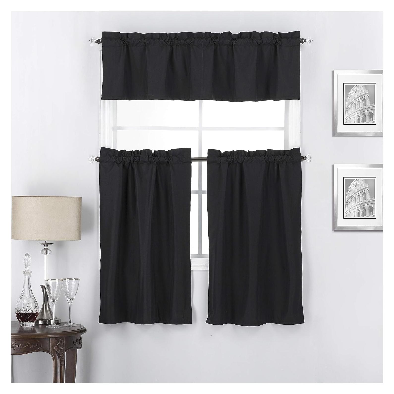 Cortinas Opacas Tendencias de Interior Crepúsculo 3 Piezas 100% Poliester Negro