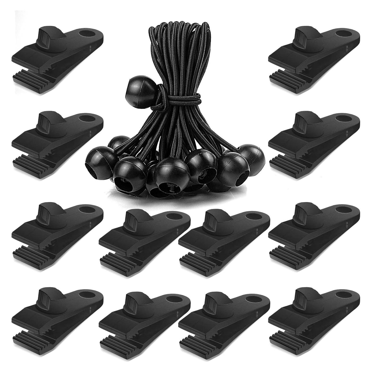 24 Clips de Lona y Cuerdas de Bungee CLIO 6 Pulgadas