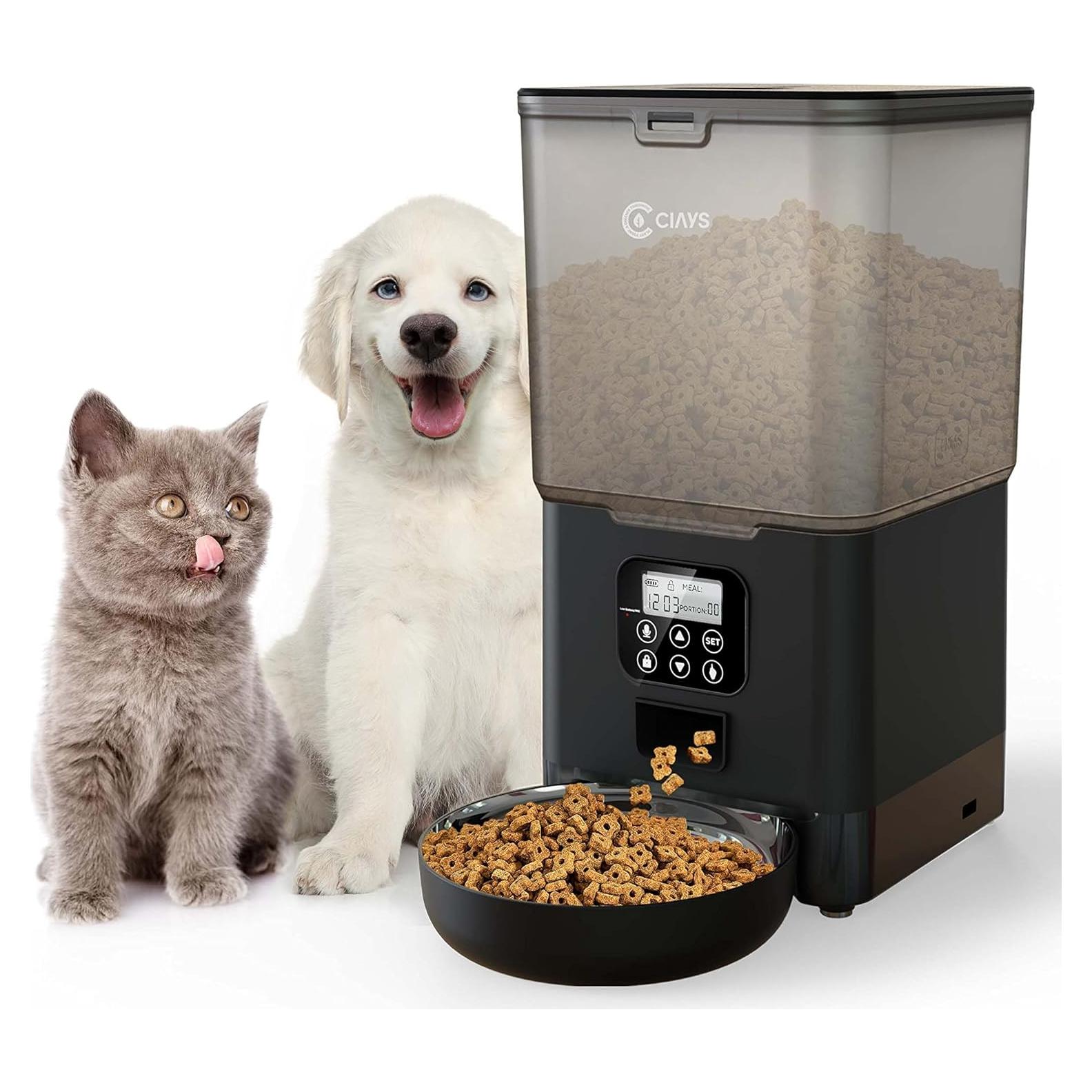 Comedero Automático para Gatos Ciays 5.6L Negro con Grabadora