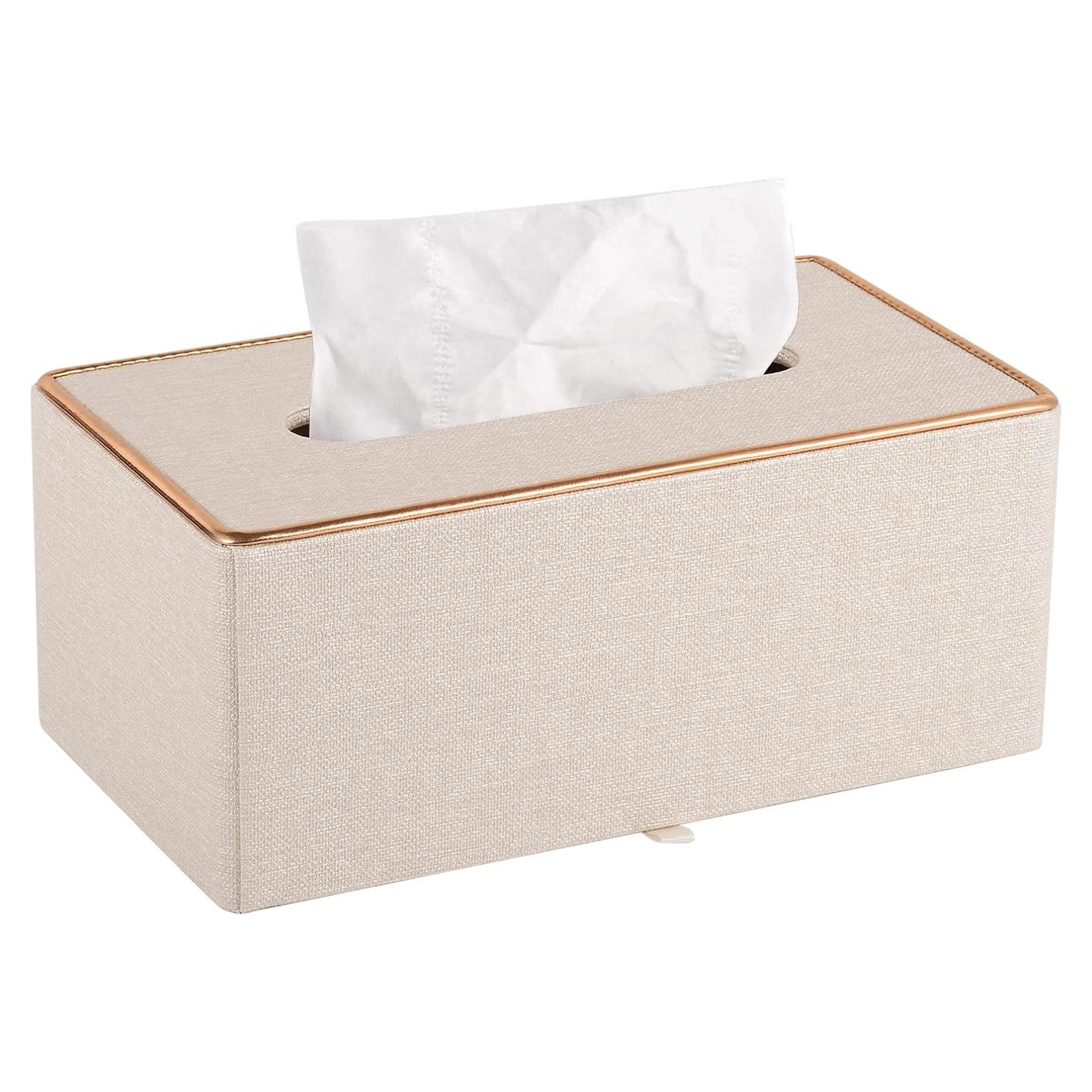 Porta Pañuelos de Cuero Beige RHCSZ Rectangular Magnético