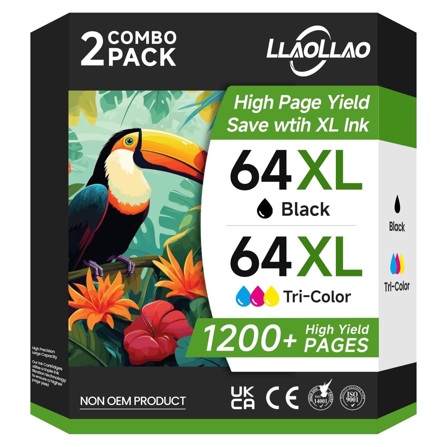 Paquete combinado de cartuchos de tinta 64XL LLAOLLAO Negro y Color