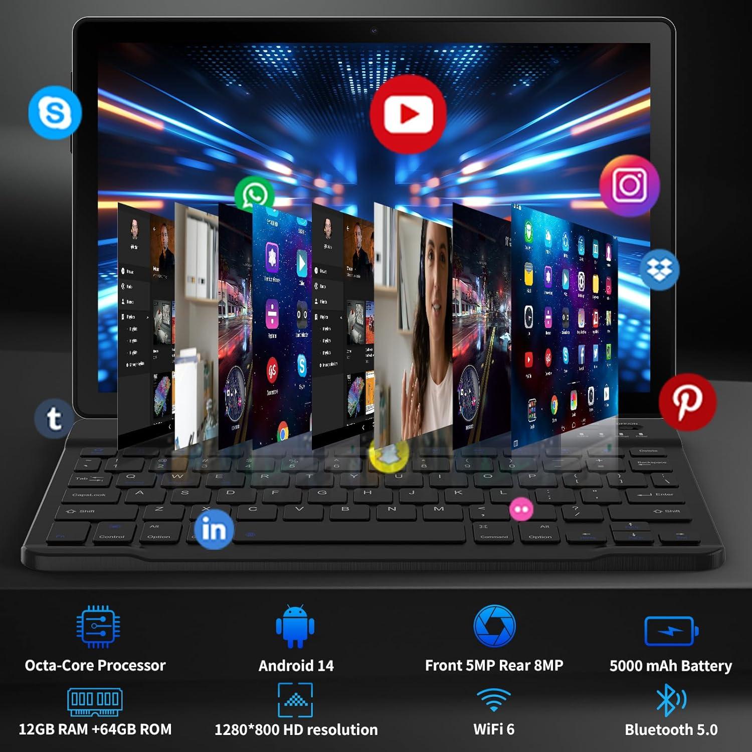 Tableta Android Jeazans 10.1" 12GB RAM 64GB Almacenamiento