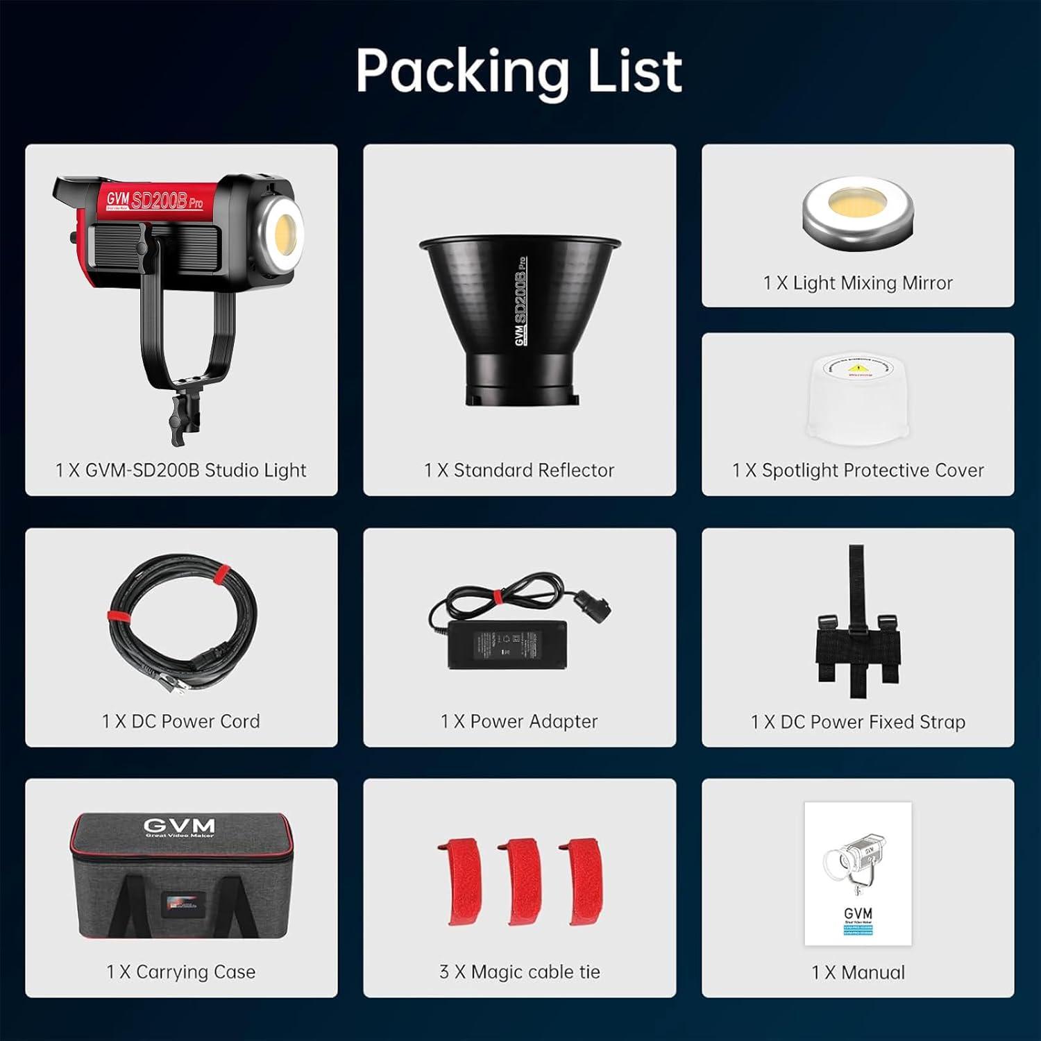 Kit de Iluminación Continua GVM PRO200B 200W con Control DMX