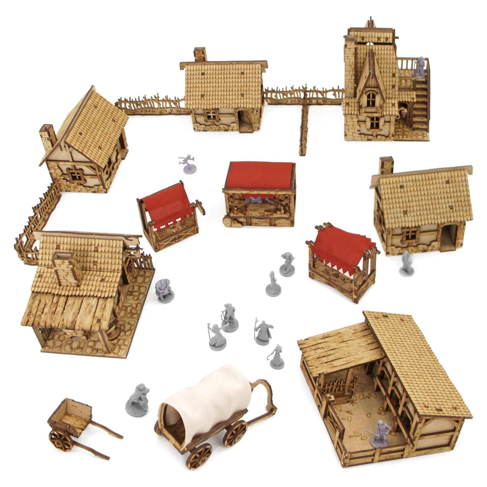 Terreno DND TowerRex Village 28mm para Warhammer y D&D