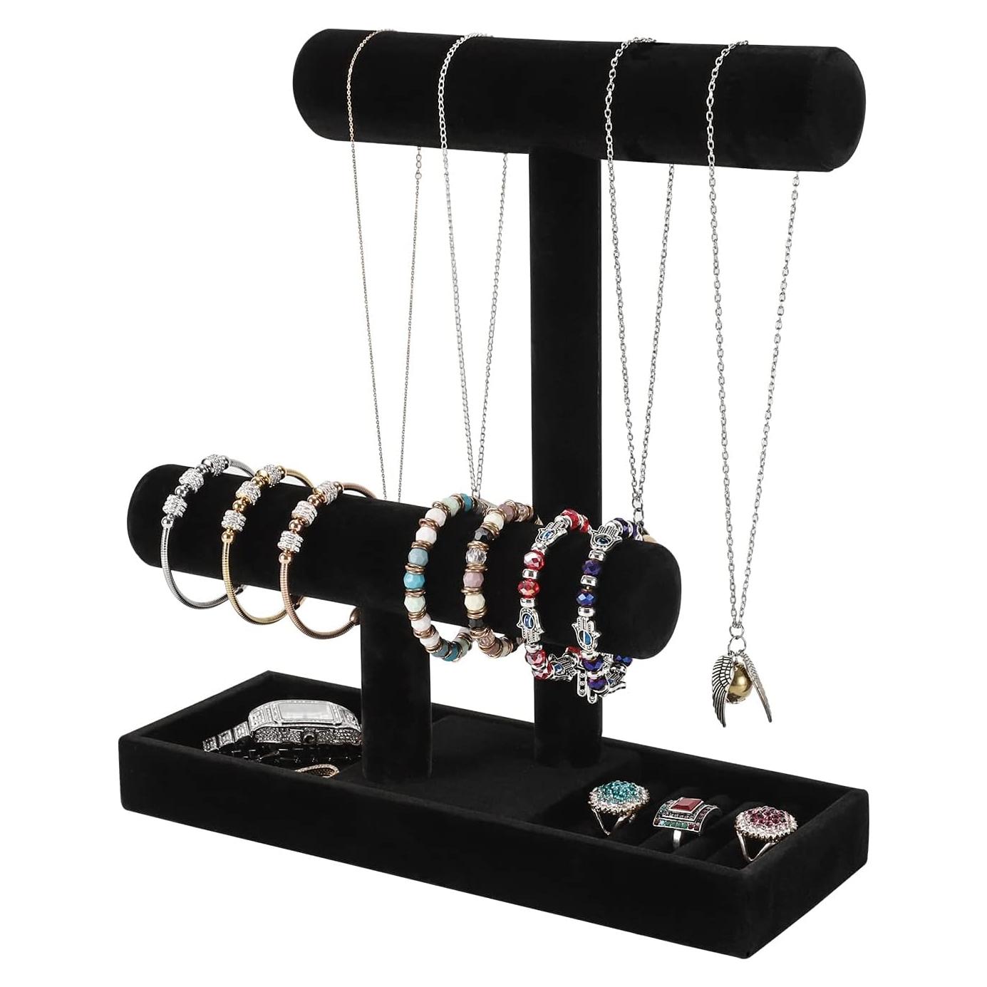 Soporte de Joyería ByKen Terciopelo Negro 2 Niveles